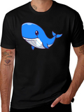 Cute Blue Whale Graphic Black T-Shirt