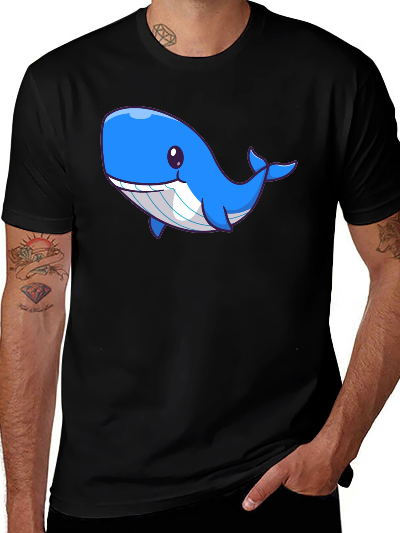Cute Blue Whale Graphic Black T-Shirt