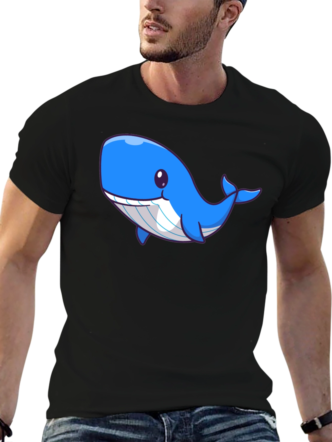 Cute Blue Whale Graphic Black T-Shirt