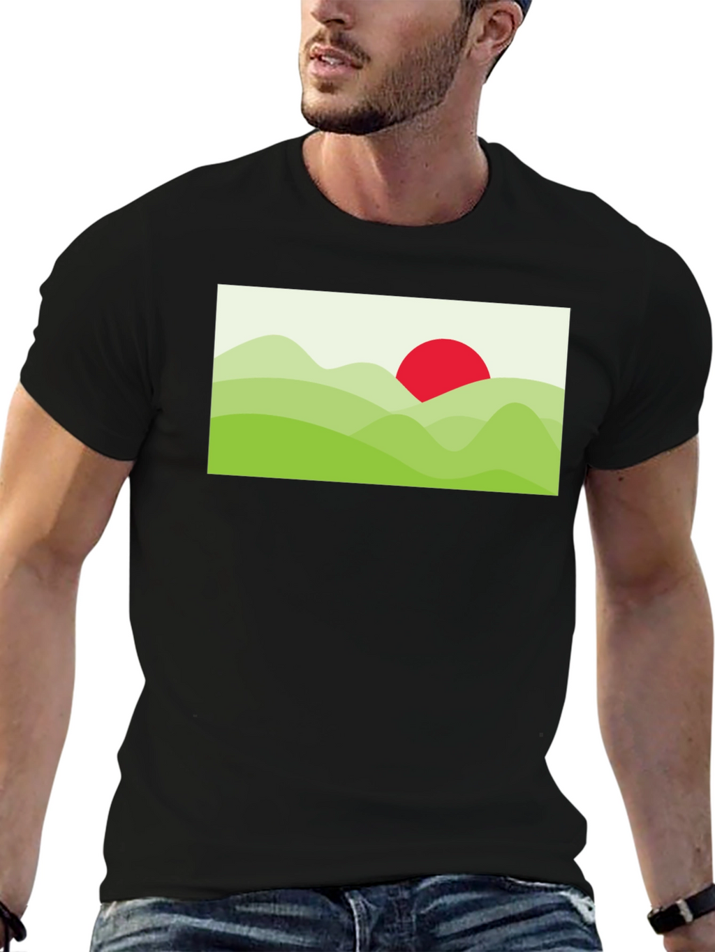 Graphic Tee: Landscape Sun T-Shirt - Black