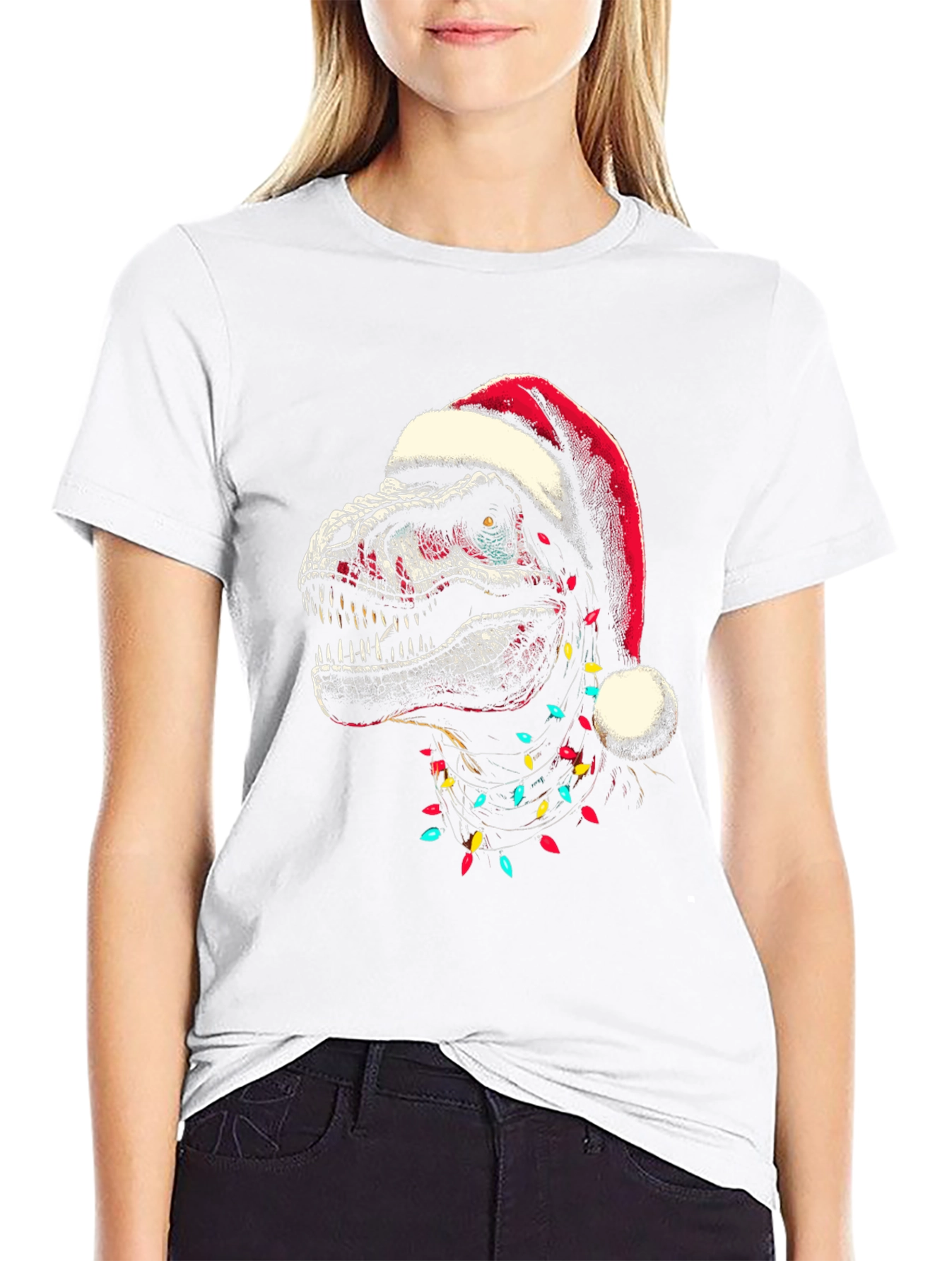 Dino Christmas T-Shirt - Santa Hat Trex
