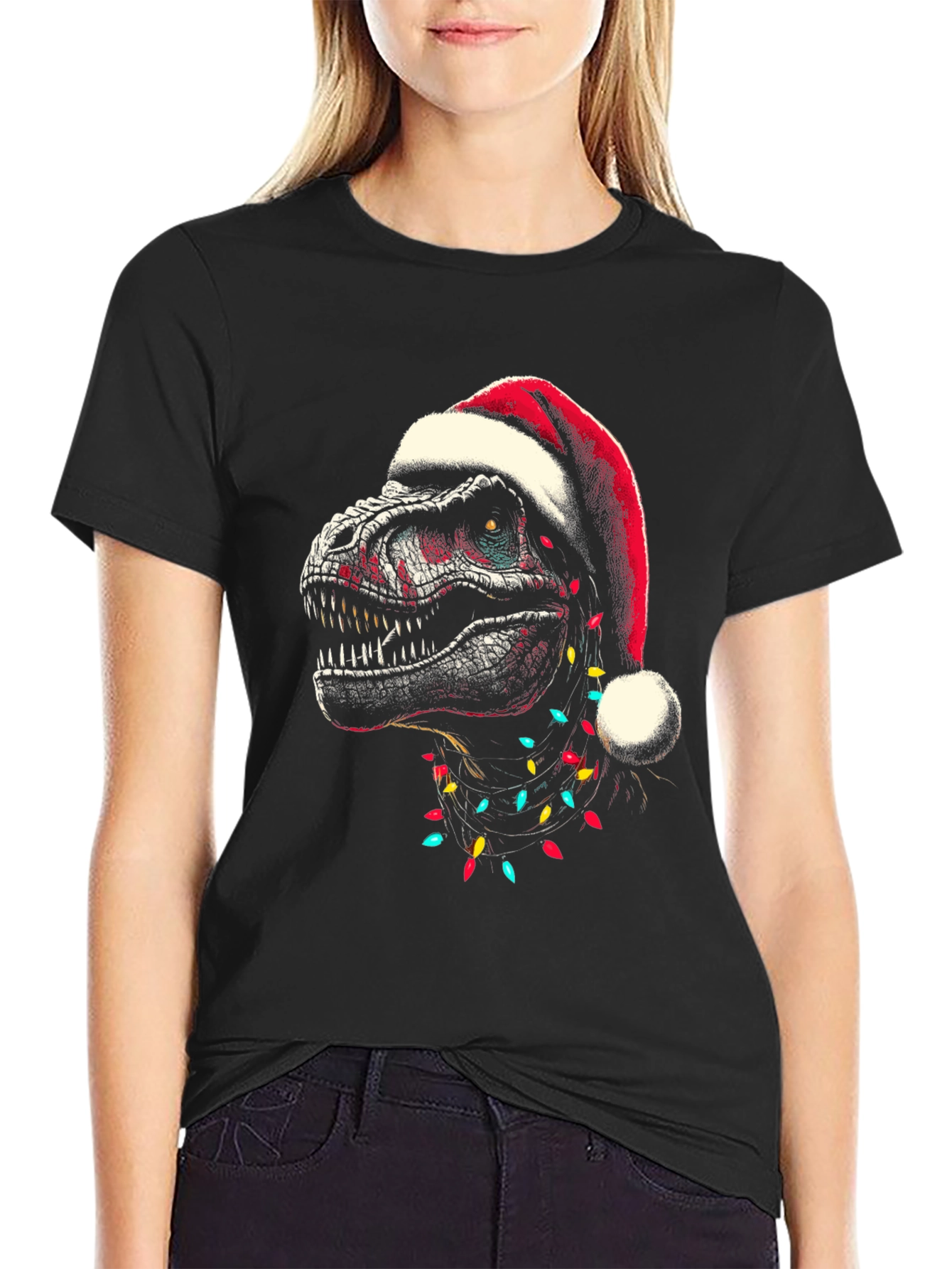Dino Christmas T-Shirt - Santa Hat Trex
