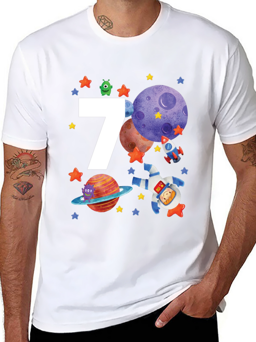 7th Birthday Space Theme T-Shirt