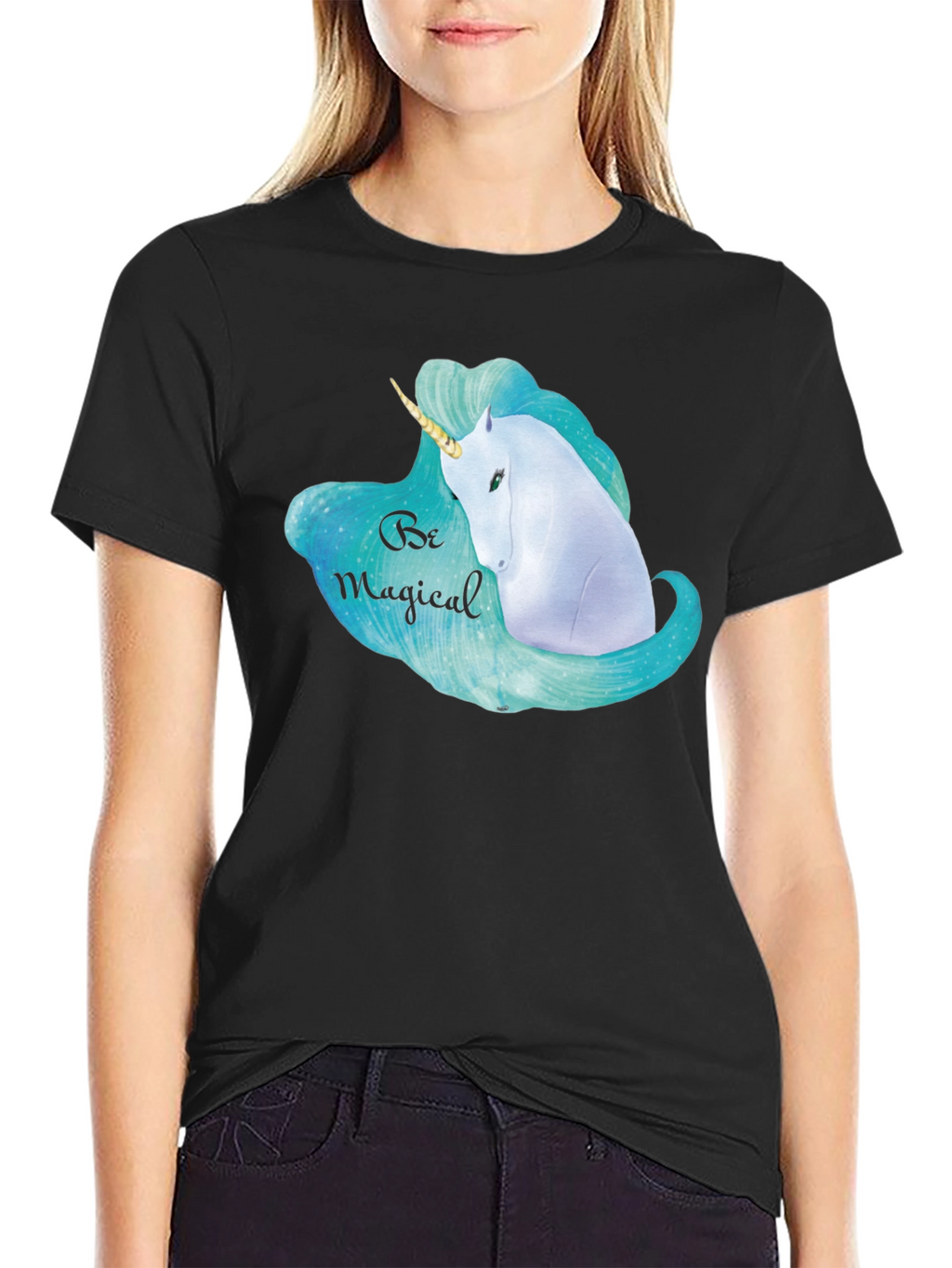 Magical Unicorn Graphic Black T-Shirt