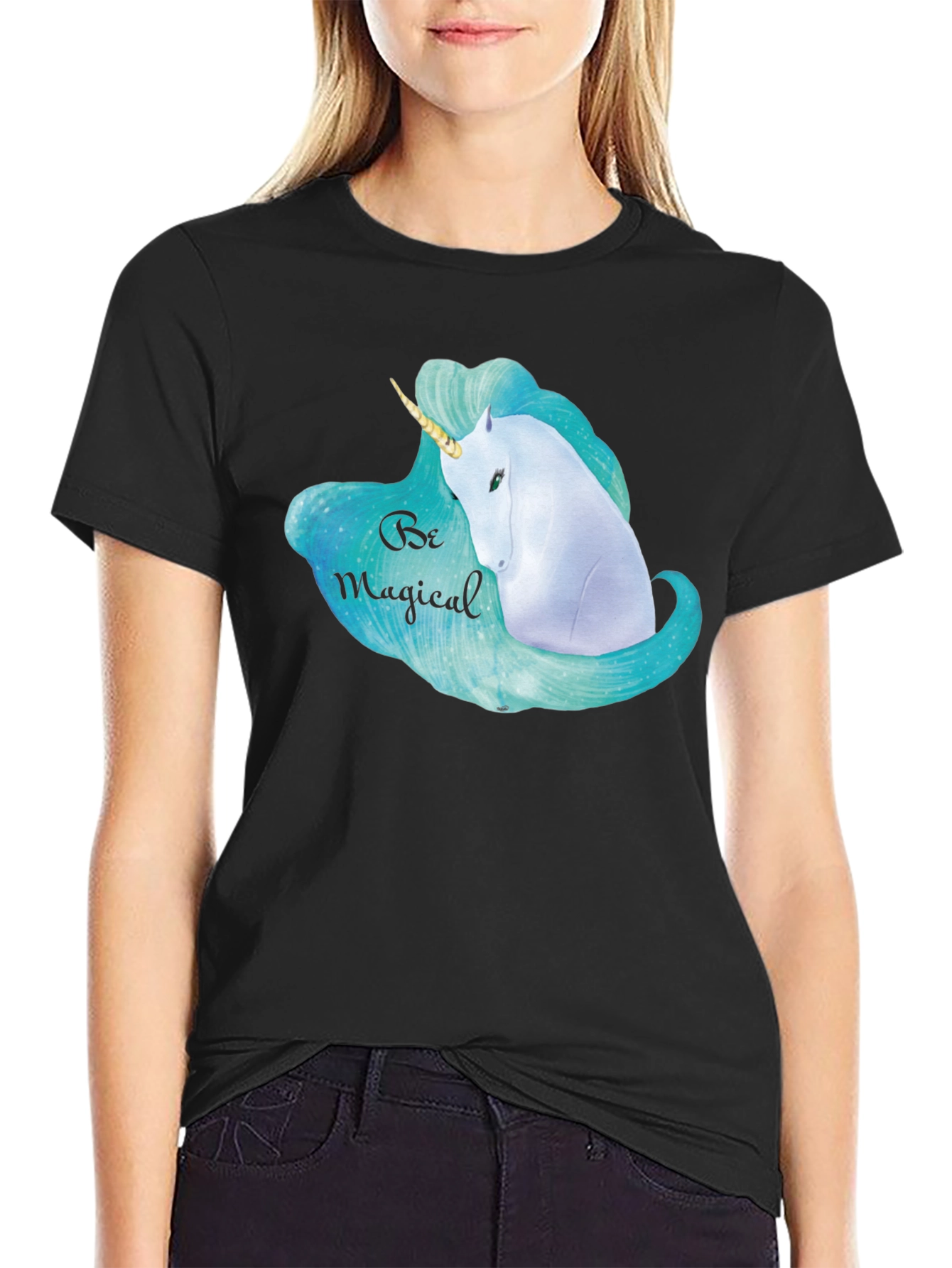 Magical Unicorn Graphic Black T-Shirt