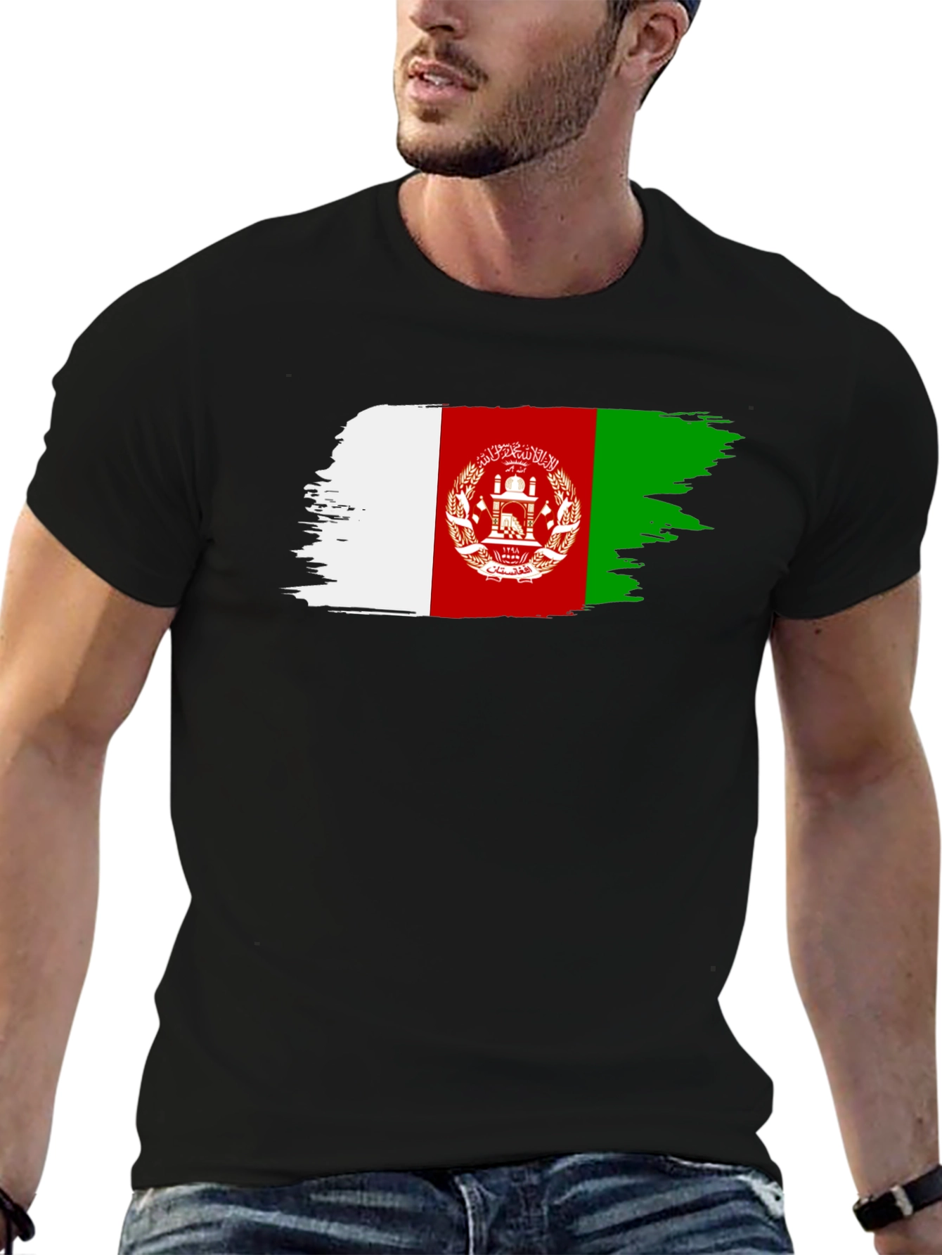 Afghanistan Flag Brush Stroke T-Shirt - Black