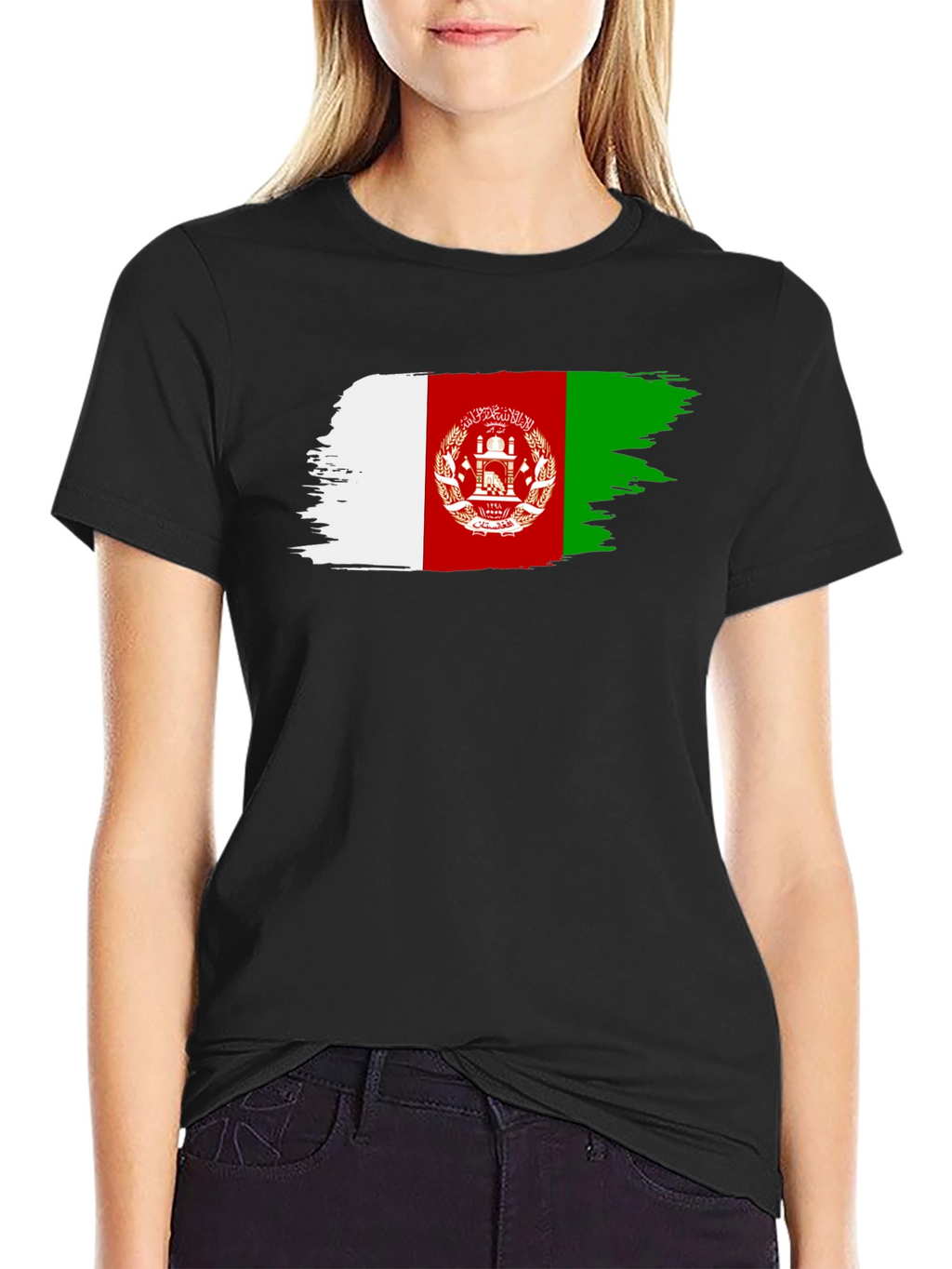 Afghanistan Flag Brush Stroke T-Shirt - Black