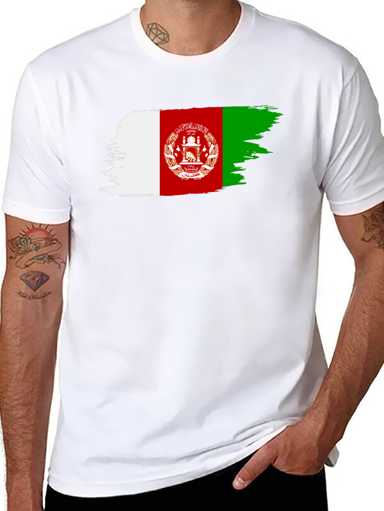 Afghanistan Flag Brush Stroke T-Shirt - Black