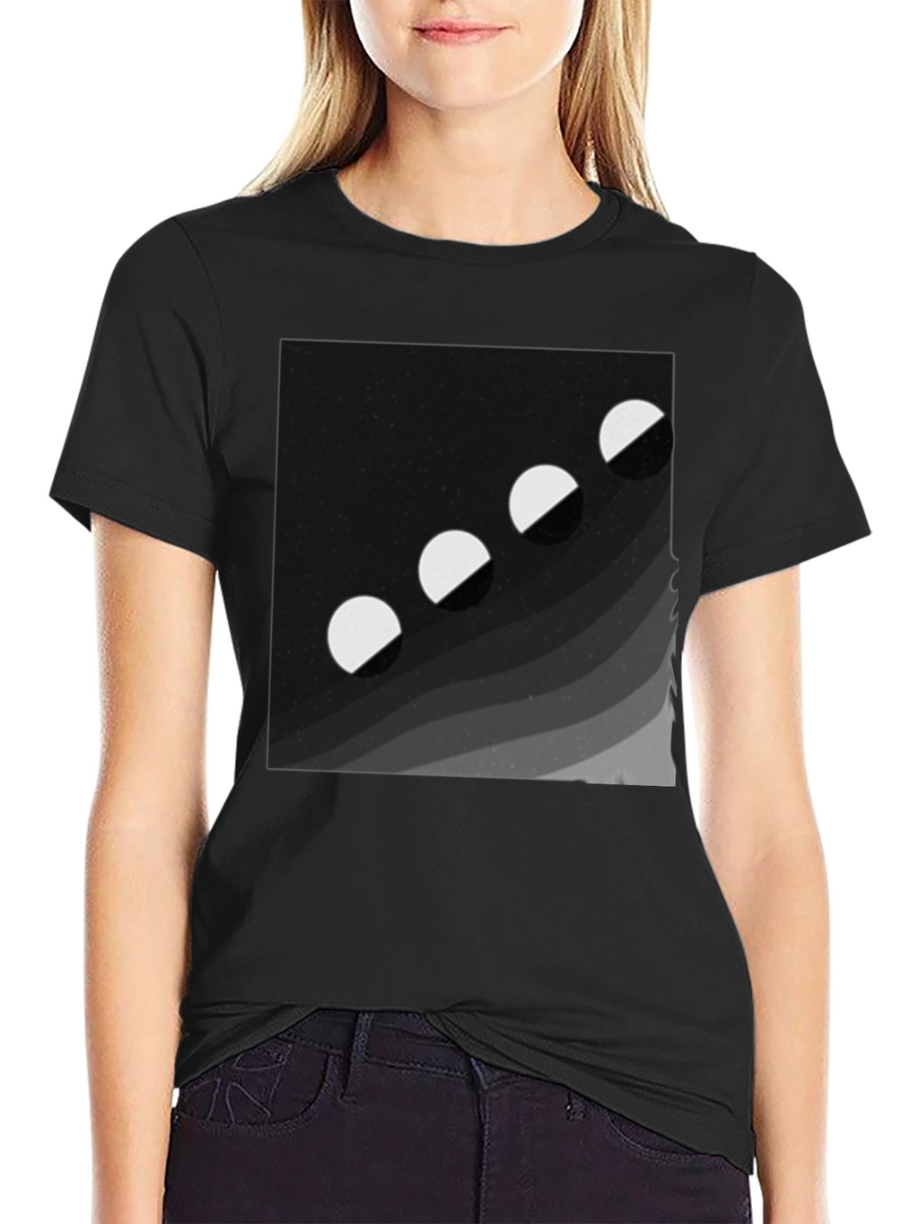 Lunar Phase Graphic Tee - Black Cotton Comfort