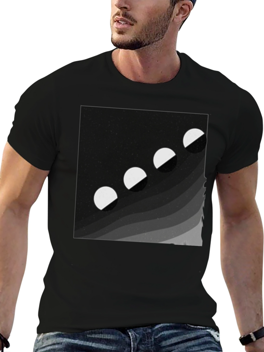Lunar Phase Graphic Tee - Black Cotton Comfort
