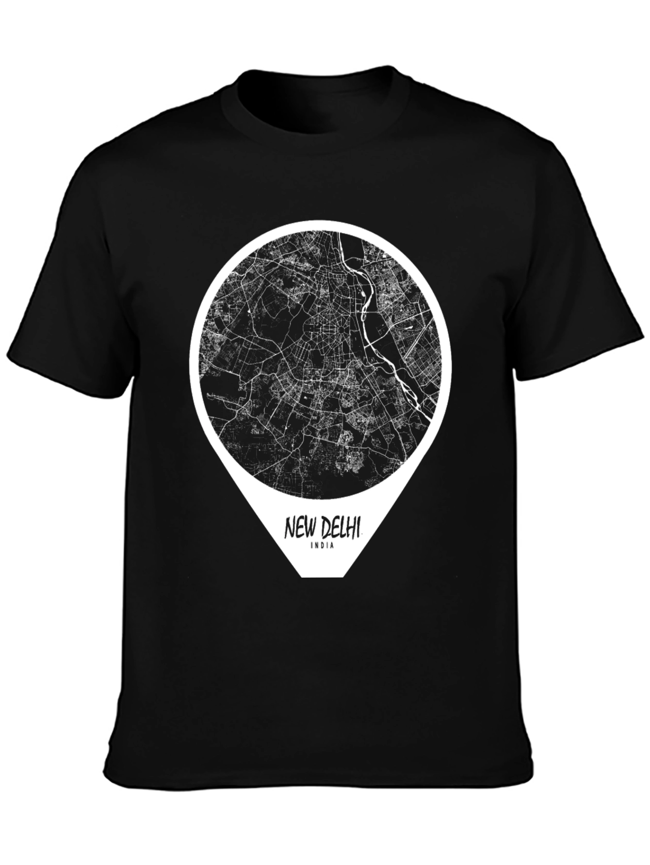 New Delhi India Map T-Shirt - Black