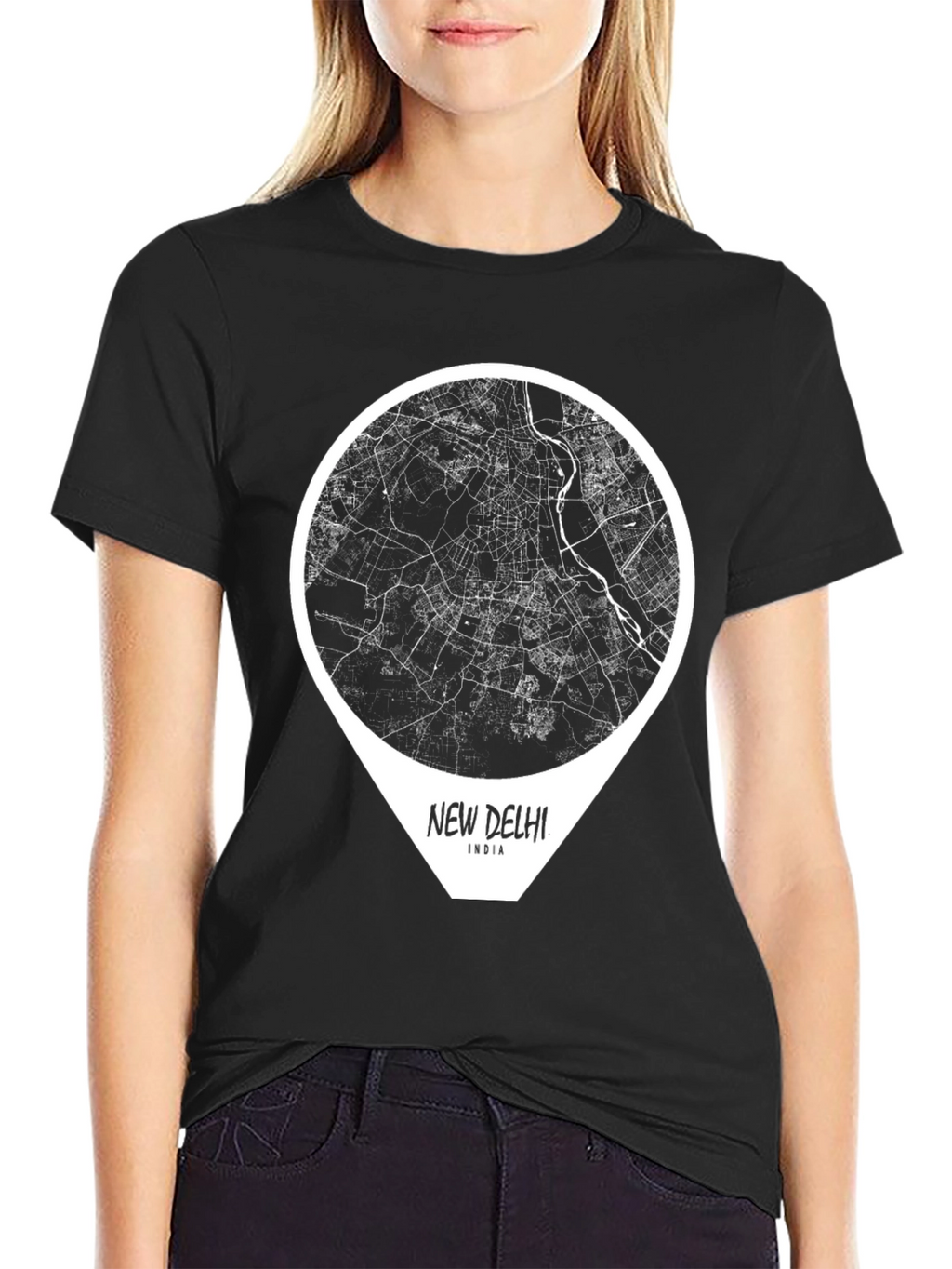 New Delhi India Map T-Shirt - Black