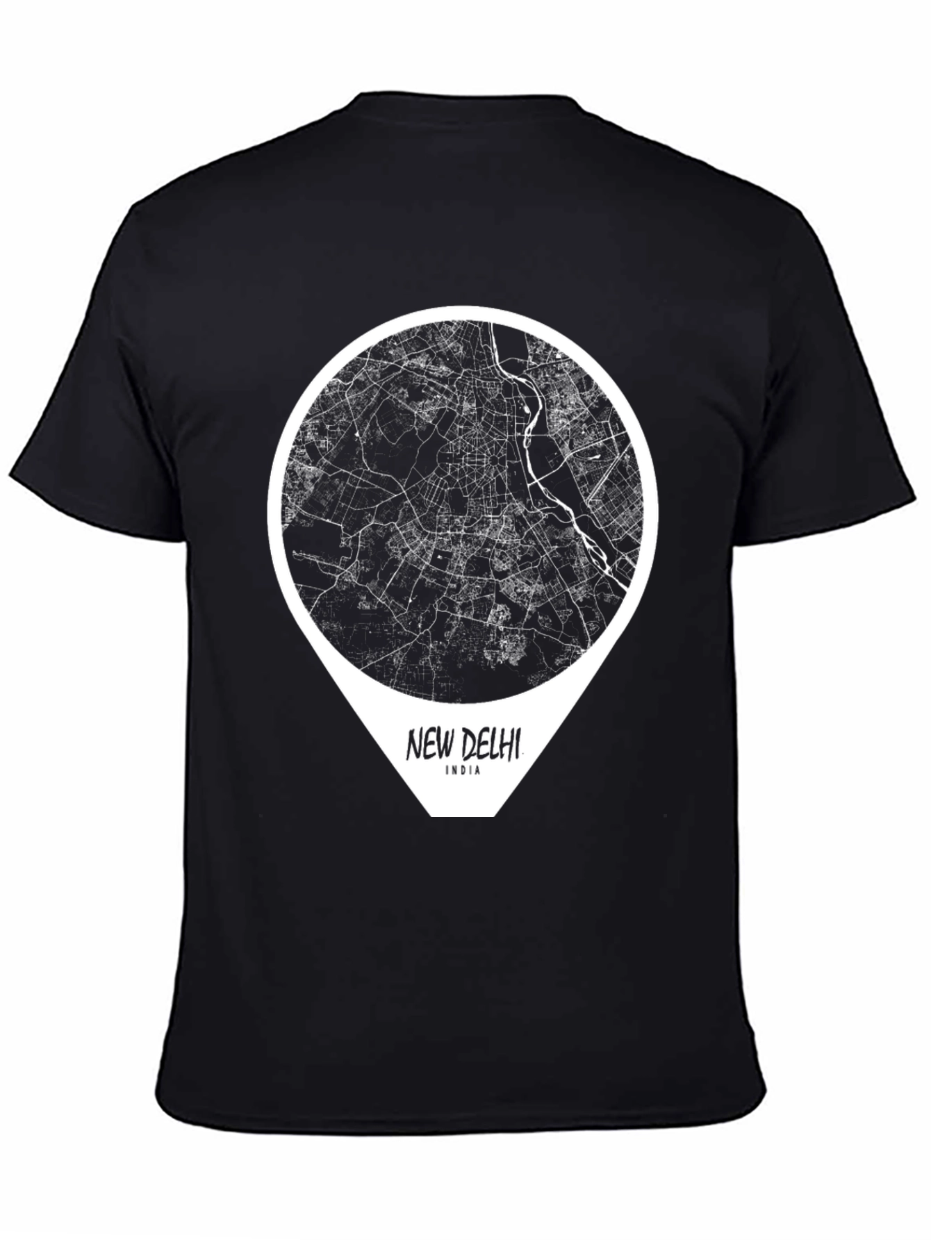 New Delhi India Map T-Shirt - Black
