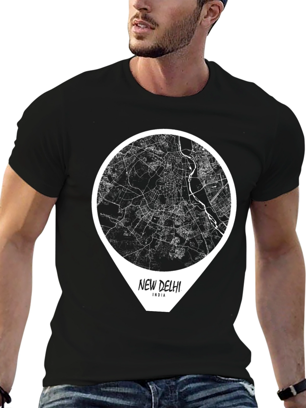 New Delhi India Map T-Shirt - Black