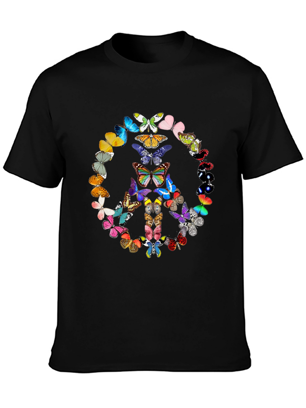 Butterfly Peace Sign Graphic Tee - Black