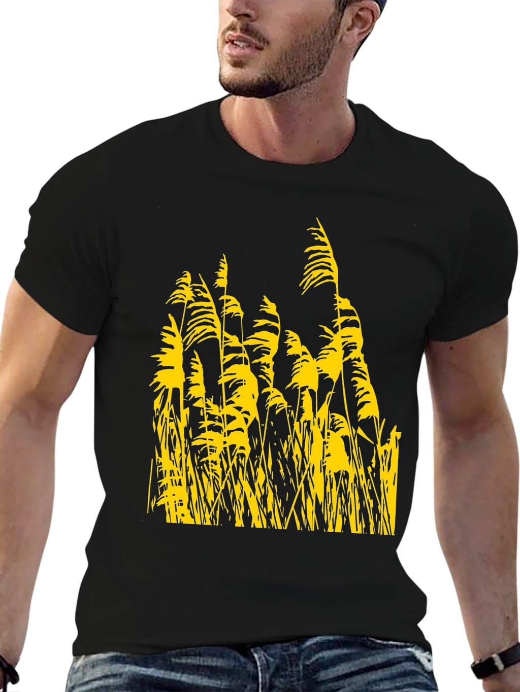 Nature Inspired Tee - Yellow Reeds on Black
