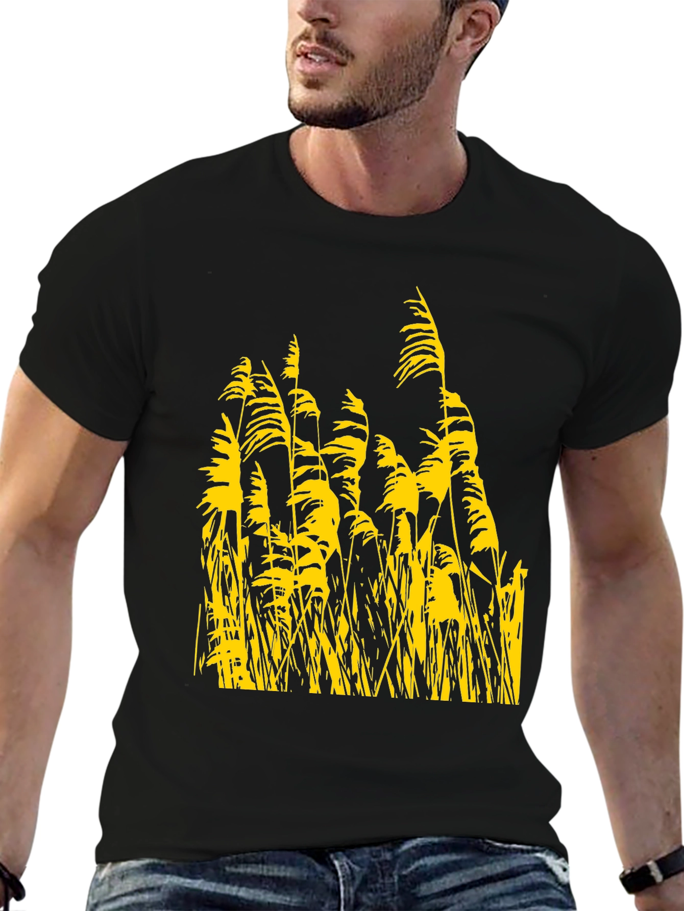 Nature Inspired Tee - Yellow Reeds on Black