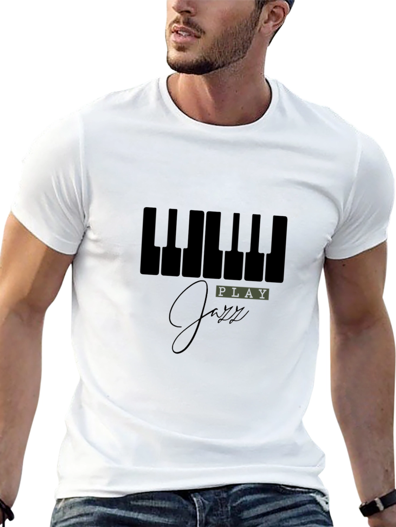 Play Jazz Piano Keys Graphic Black T-Shirt