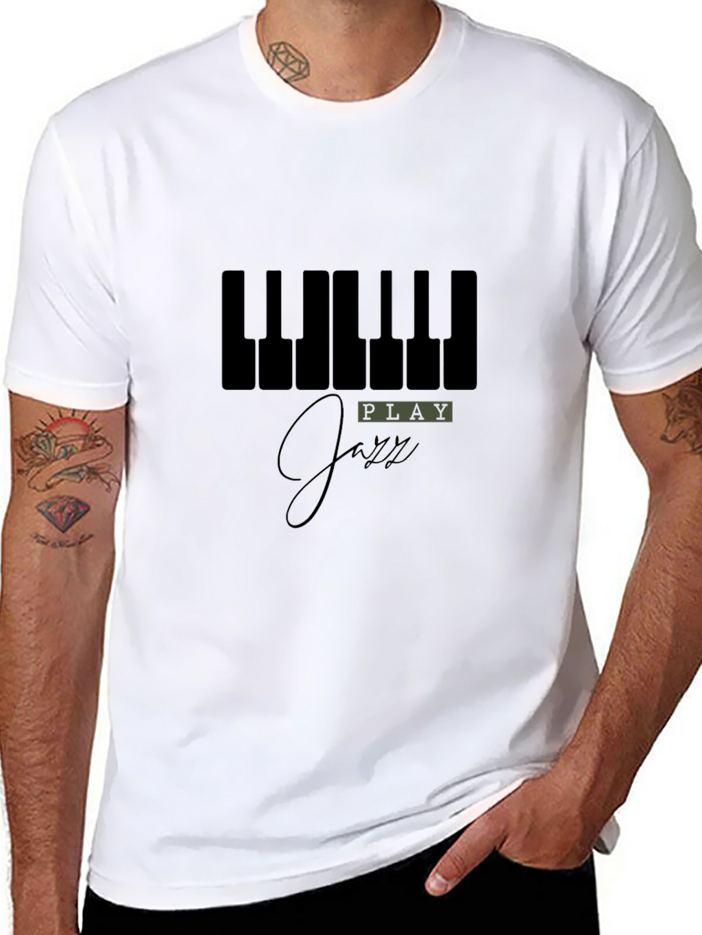 Play Jazz Piano Keys Graphic Black T-Shirt
