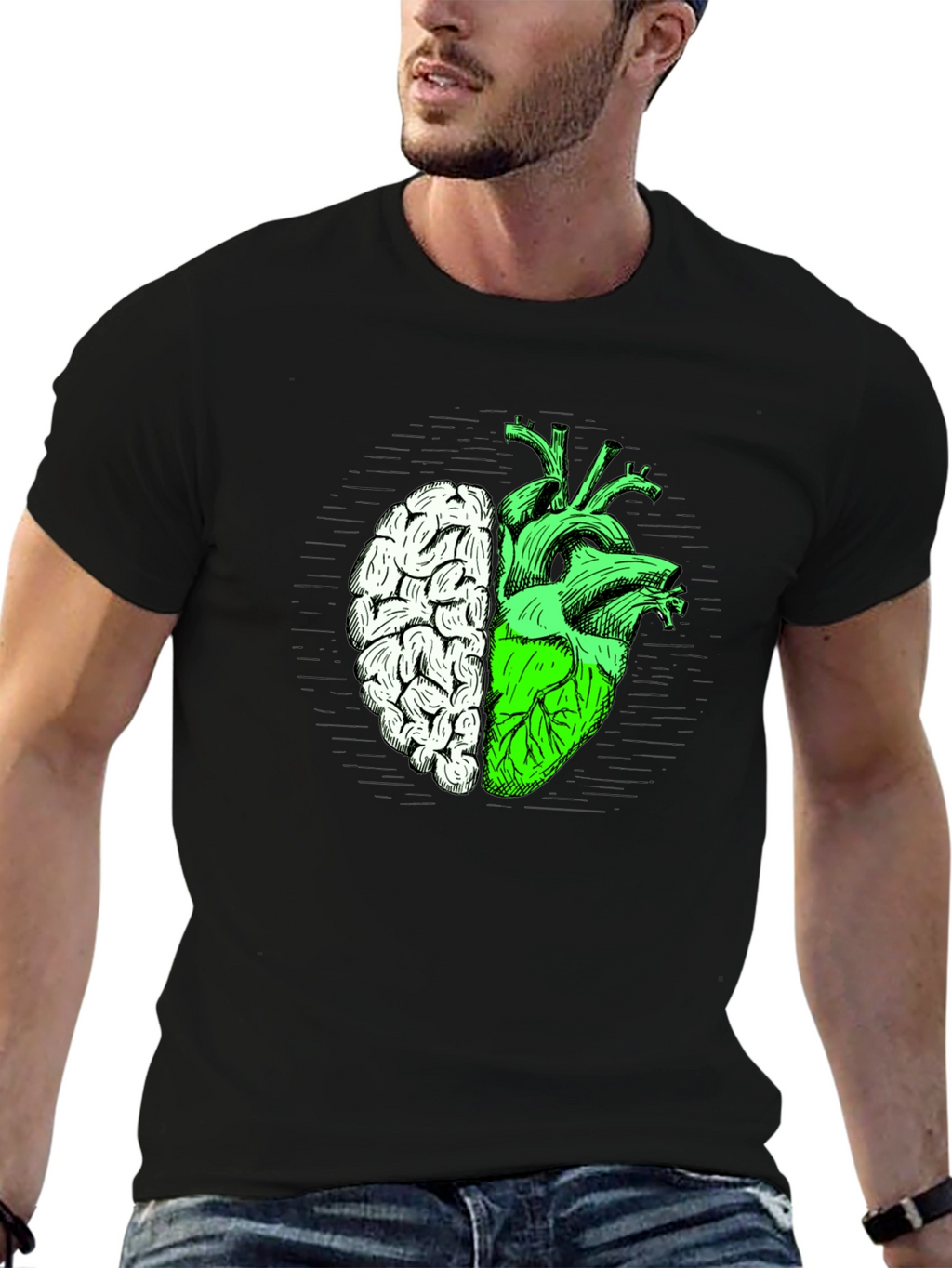 Brain Heart Graphic Tee - Mens Black T-Shirt
