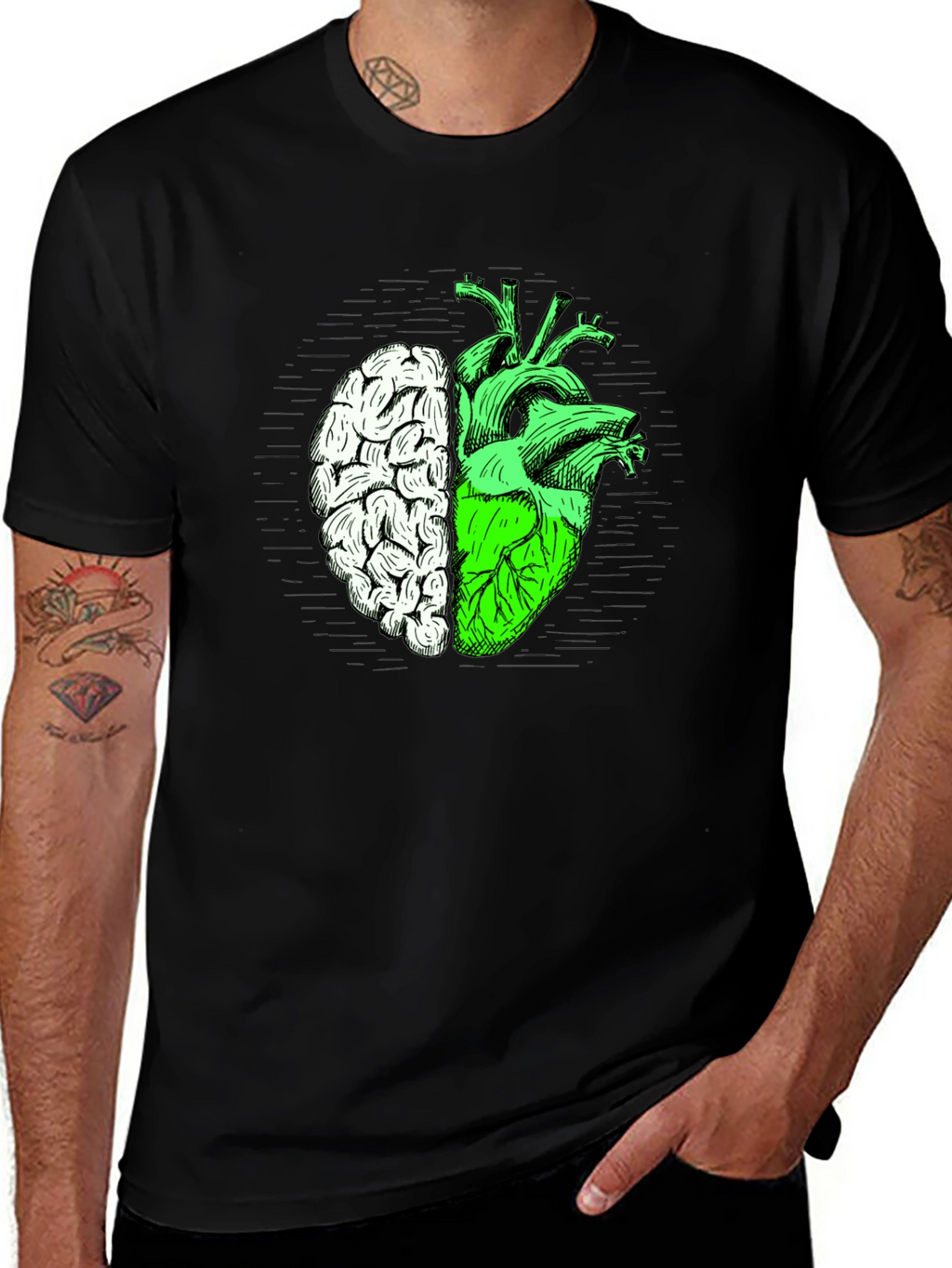 Brain Heart Graphic Tee - Mens Black T-Shirt