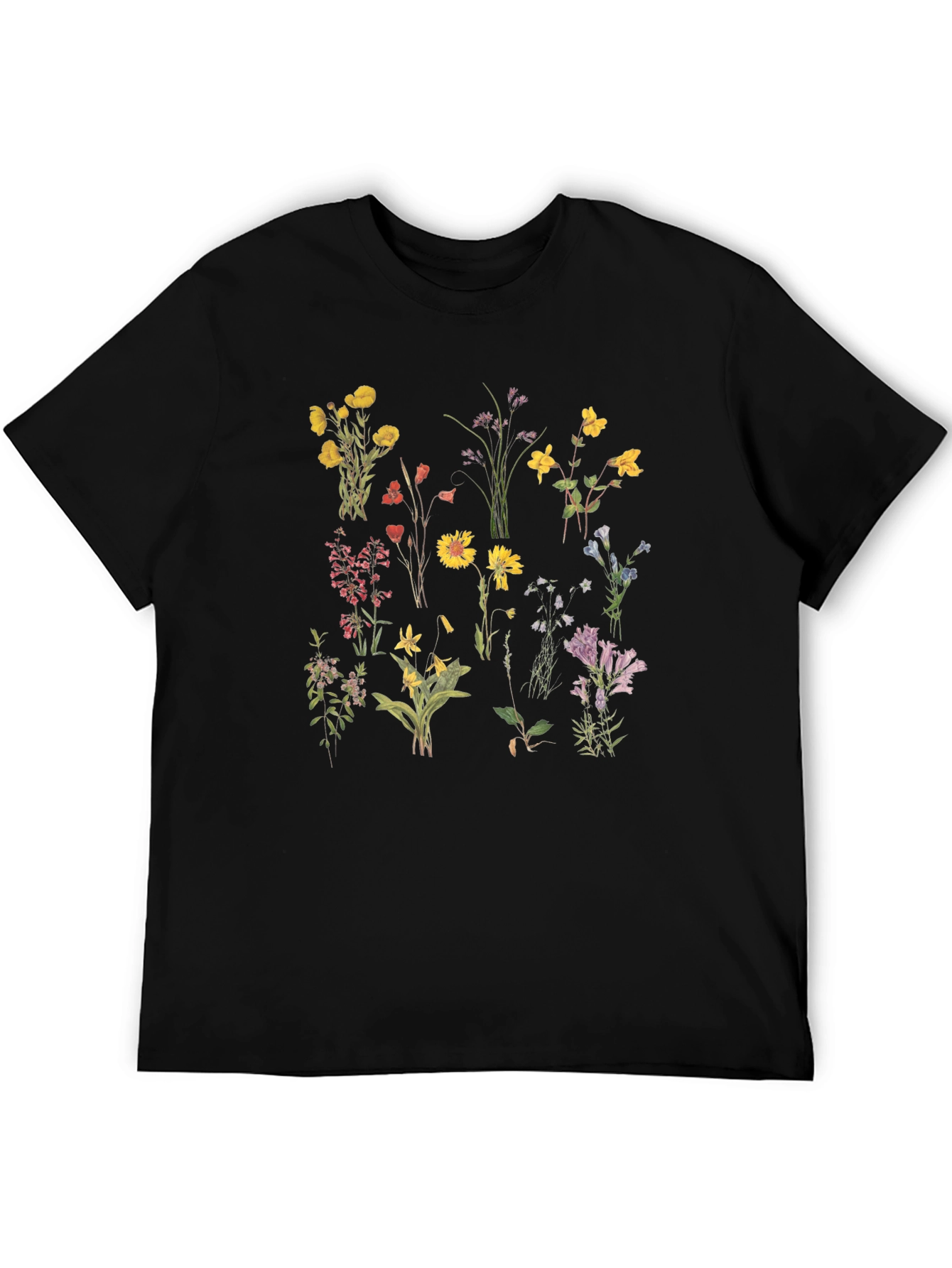 Floral Print Black T-Shirt - Botanical Style