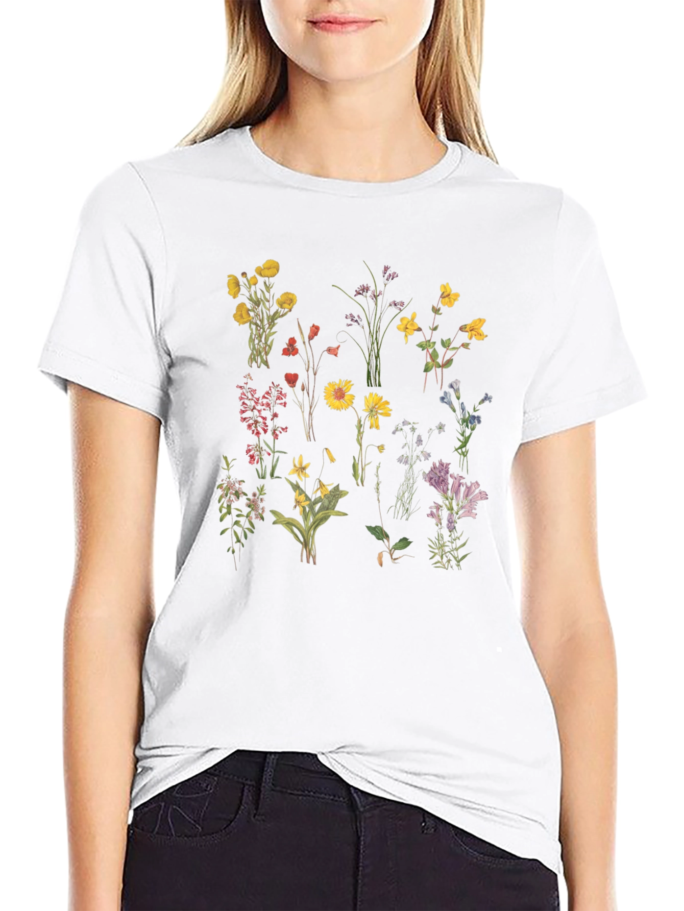 Floral Print Black T-Shirt - Botanical Style