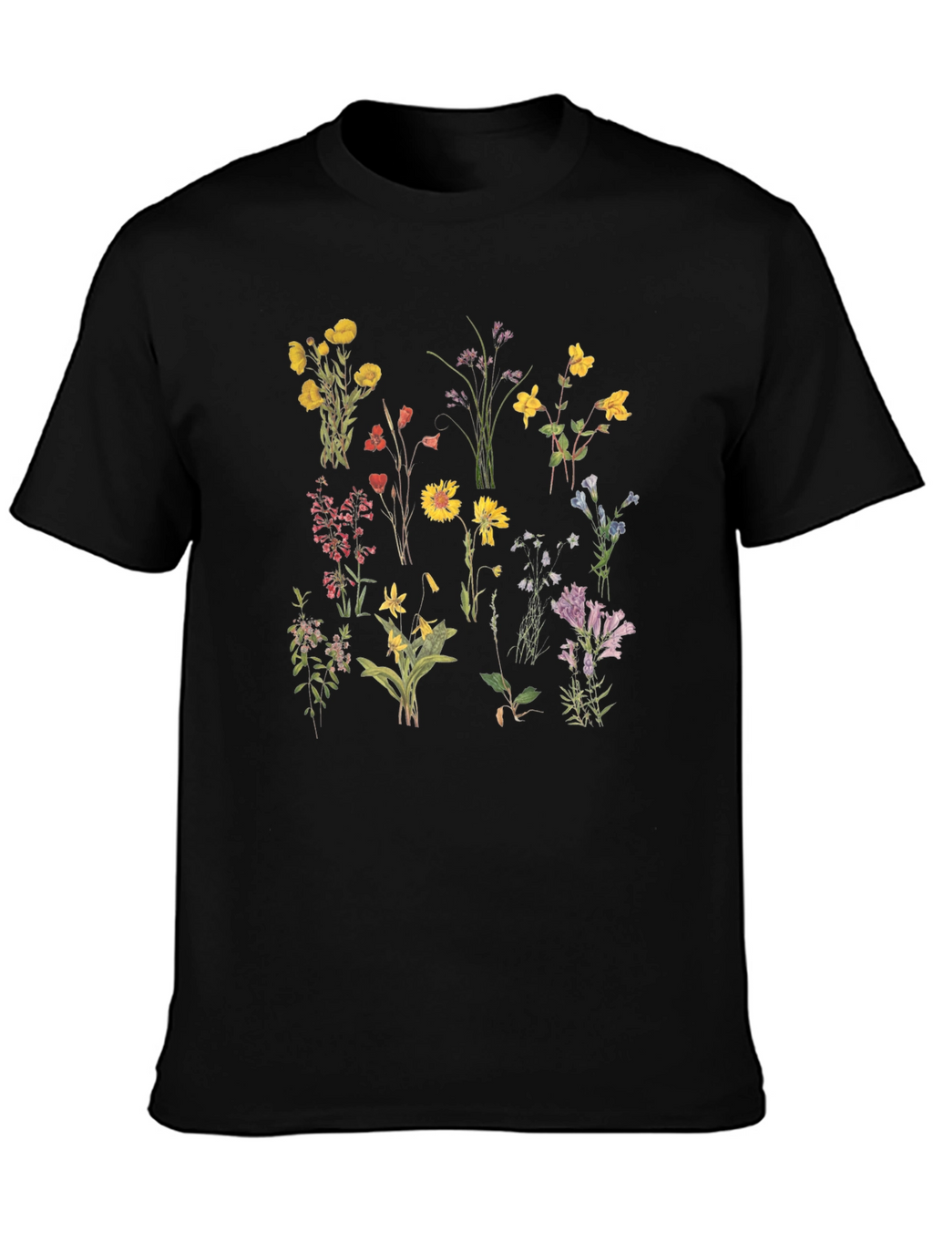 Floral Print Black T-Shirt - Botanical Style