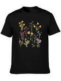 Floral Print Black T-Shirt - Botanical Style