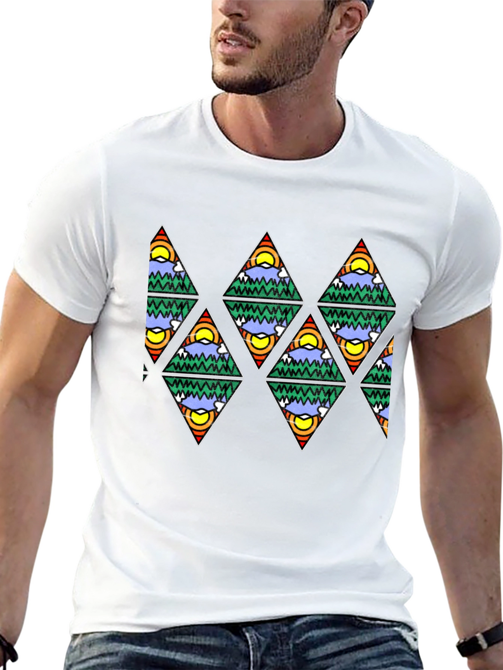 Mountain Scene Triangle Pattern T-Shirt