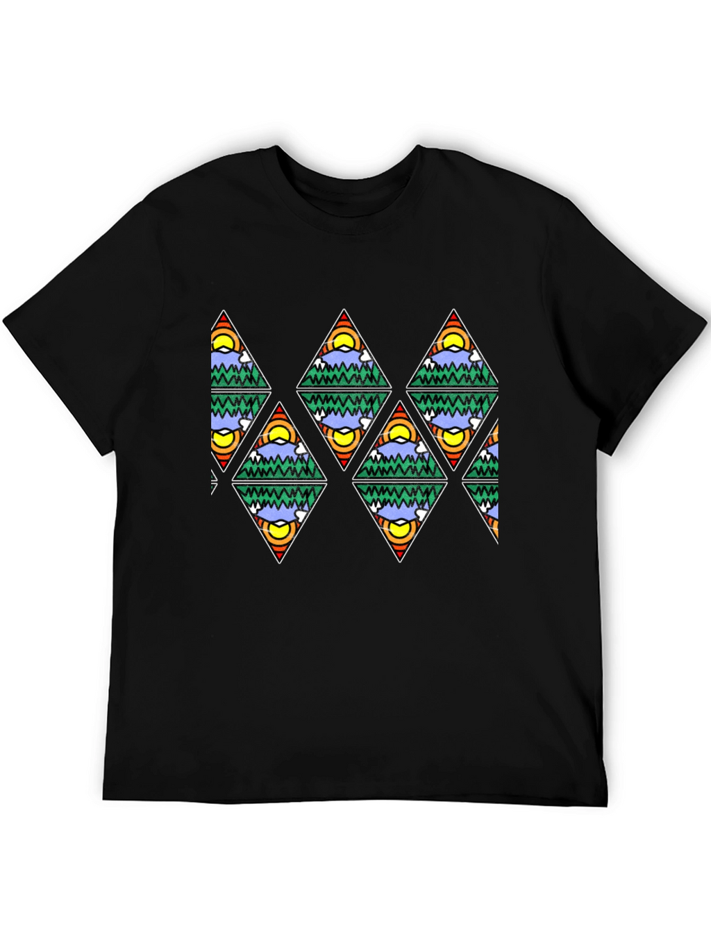 Mountain Scene Triangle Pattern T-Shirt