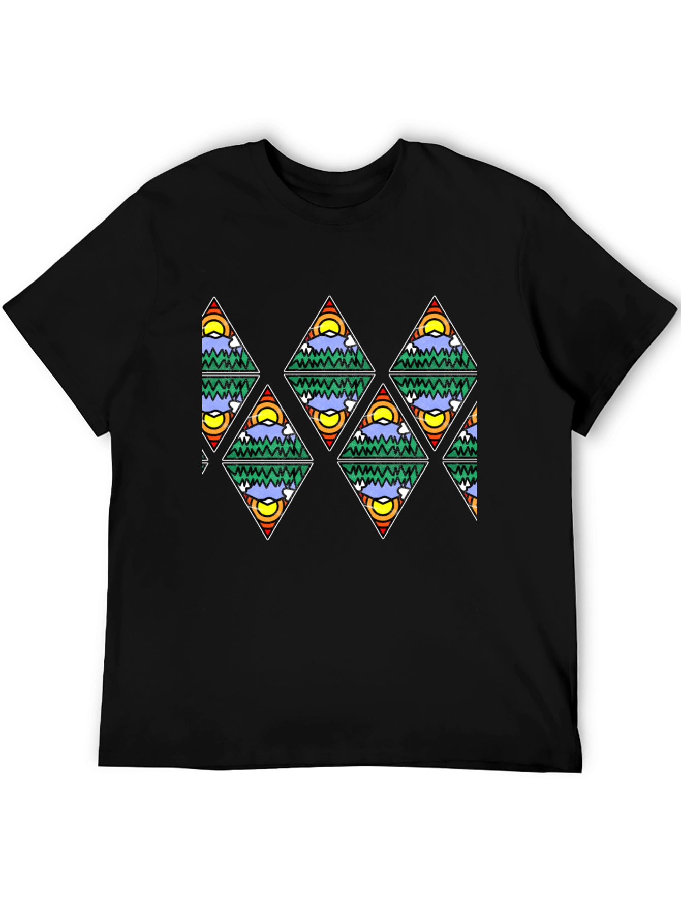 Mountain Scene Triangle Pattern T-Shirt