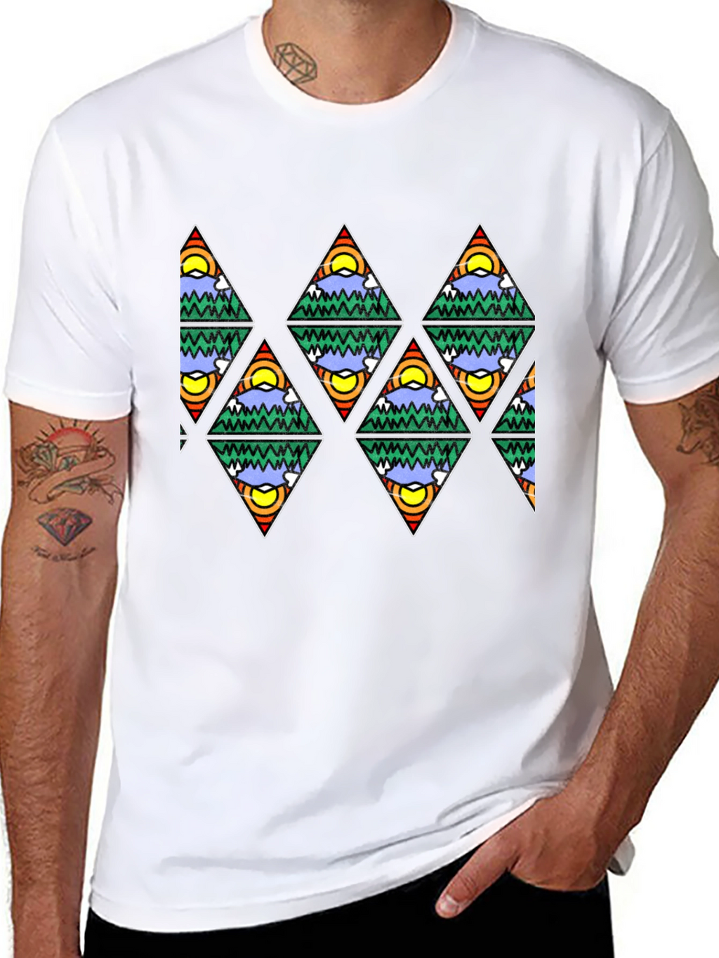 Mountain Scene Triangle Pattern T-Shirt