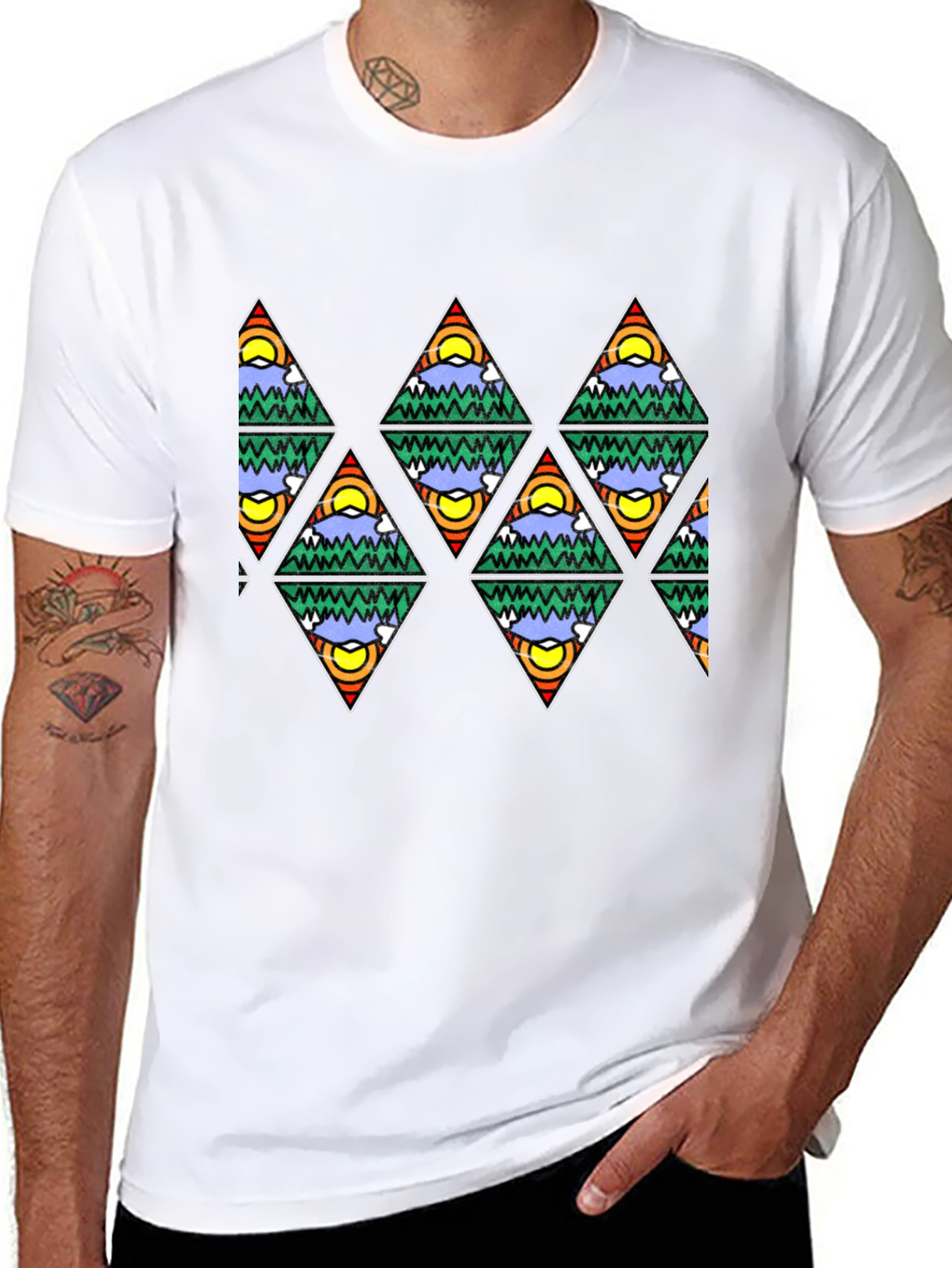 Mountain Scene Triangle Pattern T-Shirt