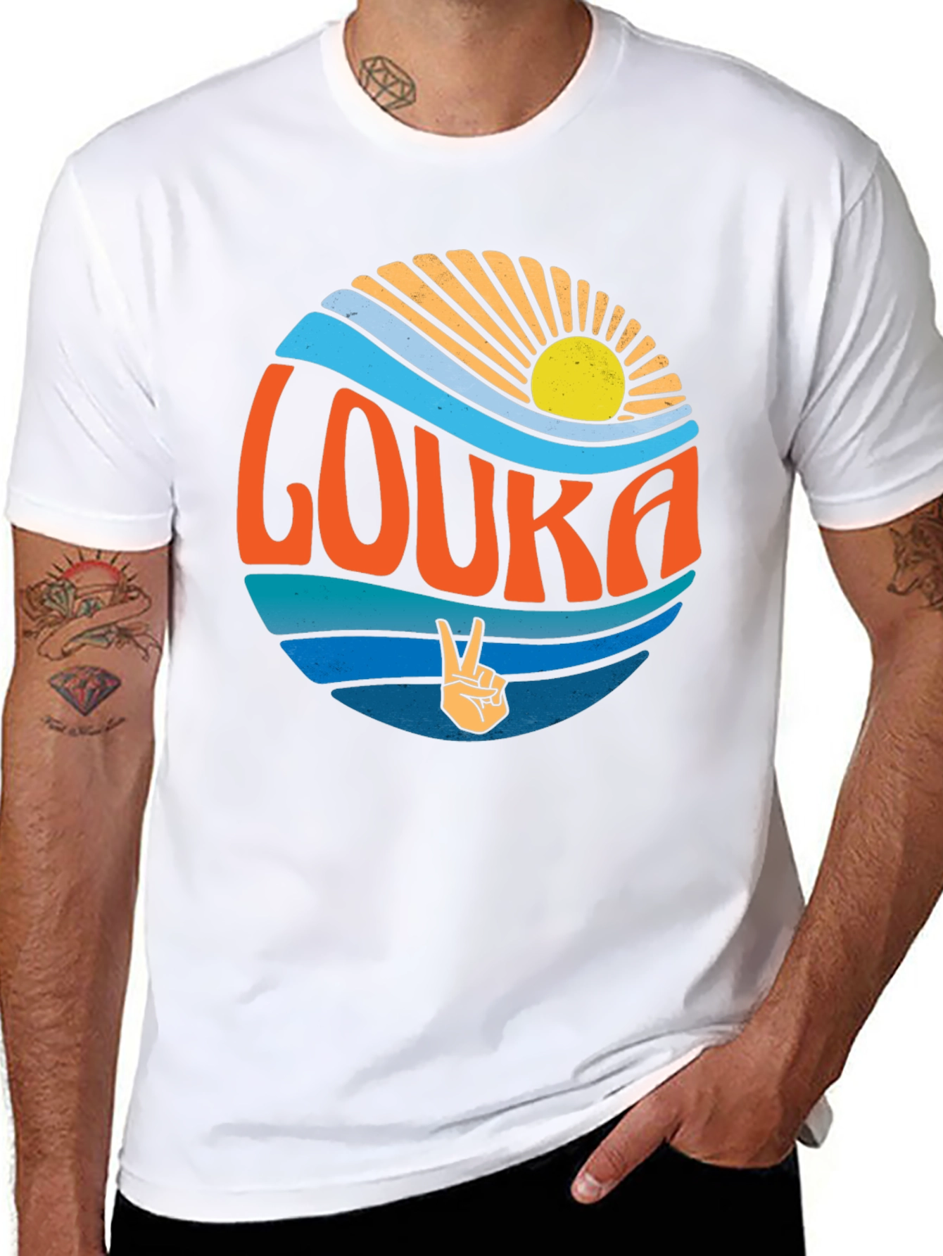 Retro Louka T-Shirt - Peace Sun and Waves