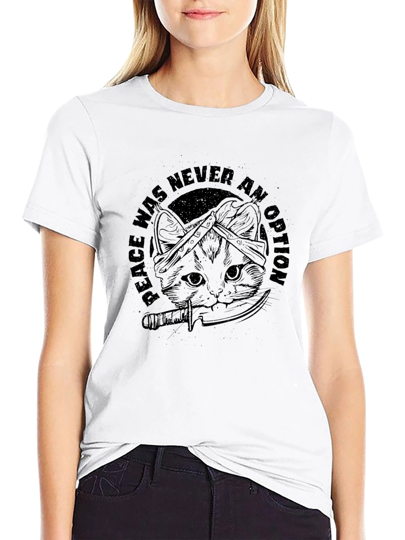Peace Was Never An Option Cat Graphic T-Shirt
