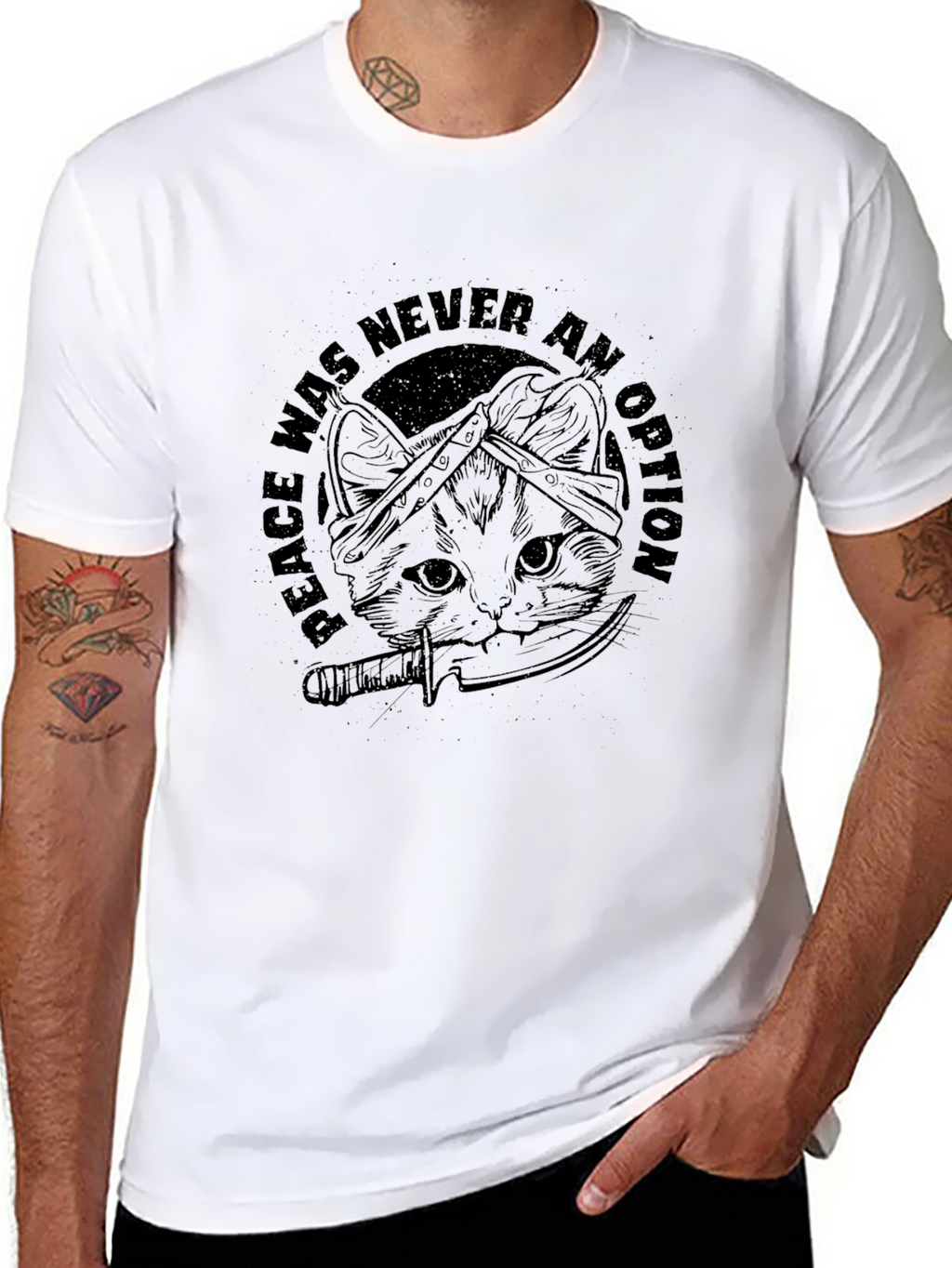 Peace Was Never An Option Cat Graphic T-Shirt