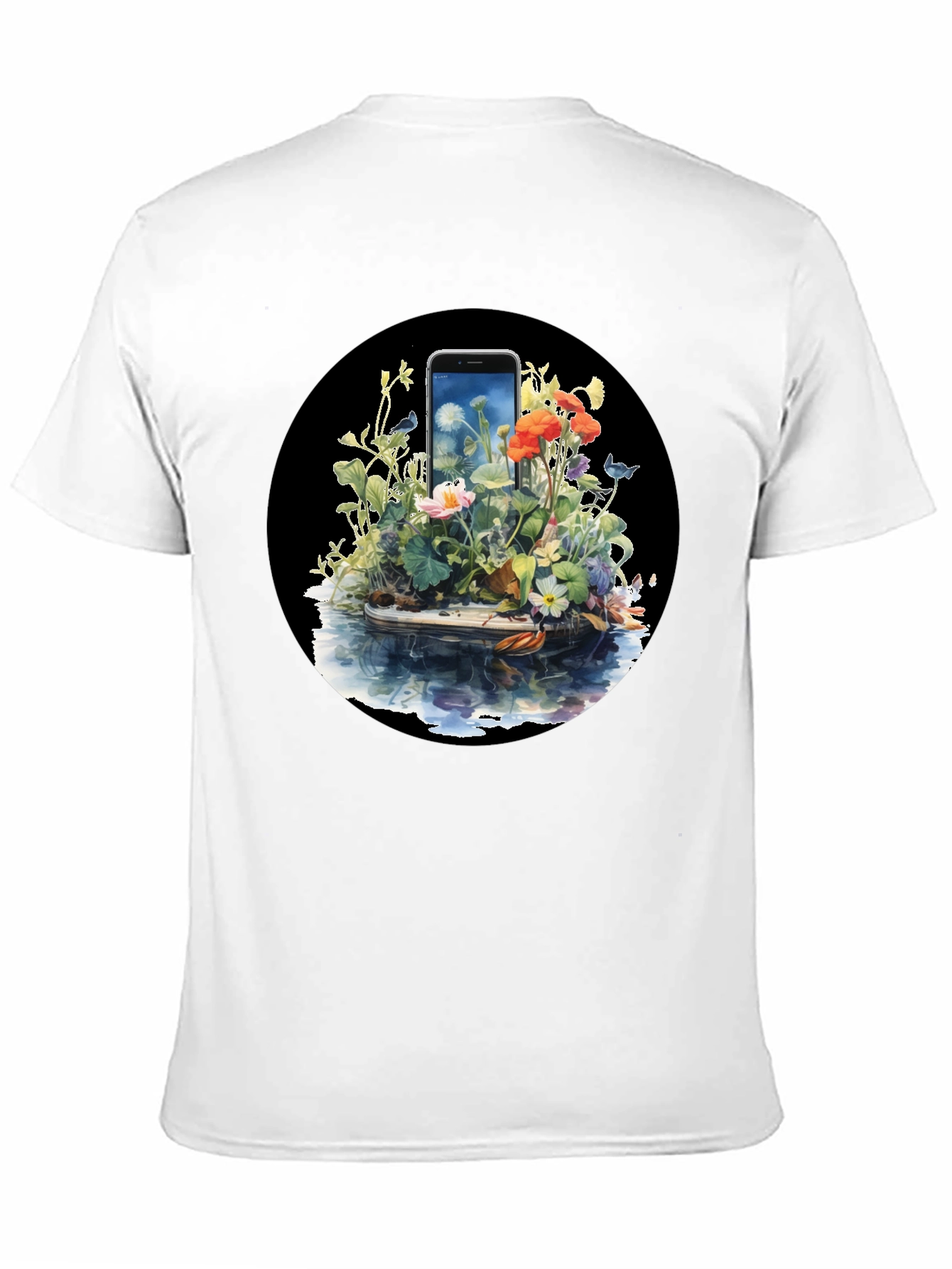 Floral Phone Art Black T-Shirt