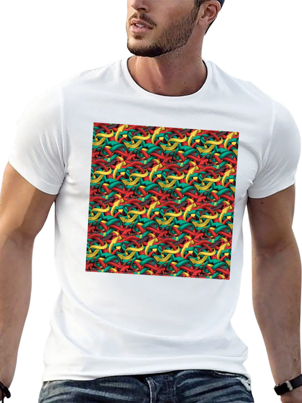 Abstract Ribbon Pattern Mens Black T-Shirt