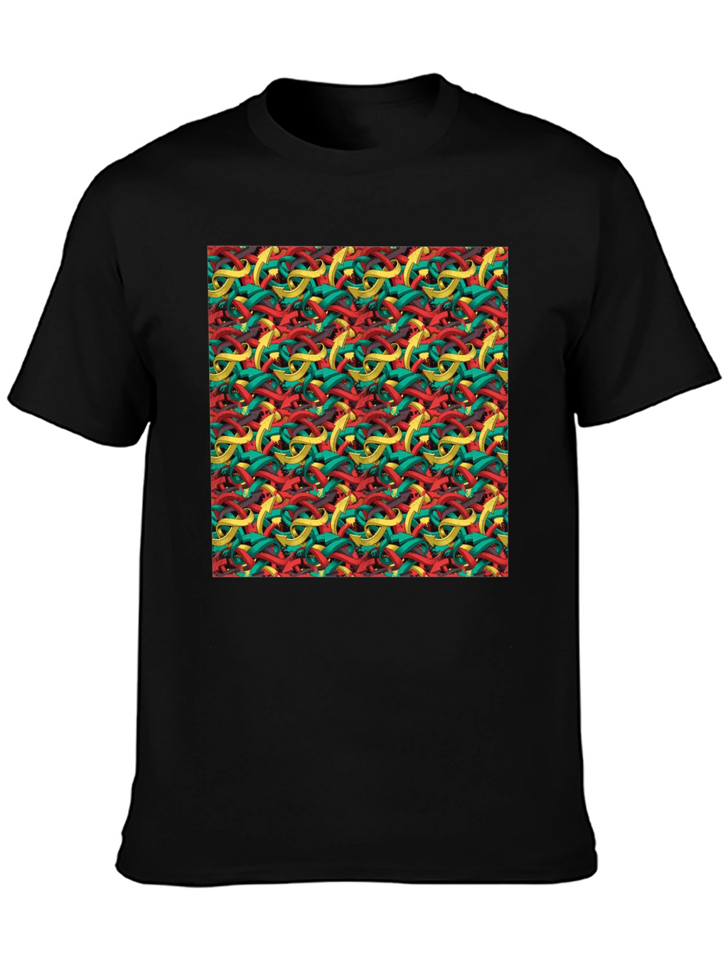 Abstract Ribbon Pattern Mens Black T-Shirt