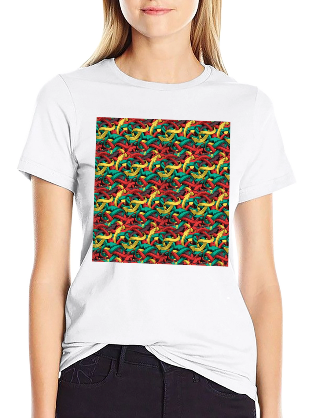 Abstract Ribbon Pattern Mens Black T-Shirt