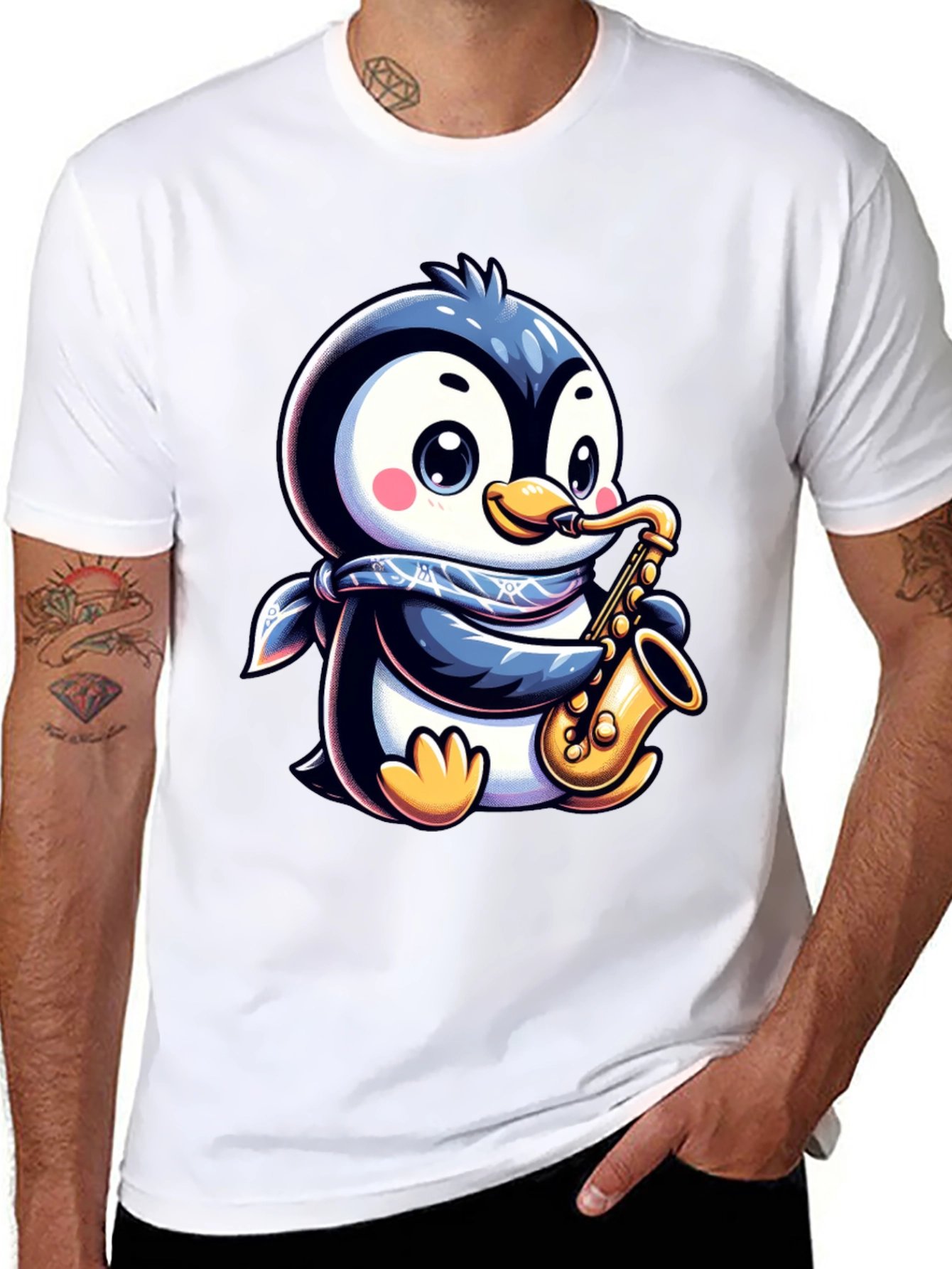 Penguin Sax Player T-Shirt - Unique Graphic Tee