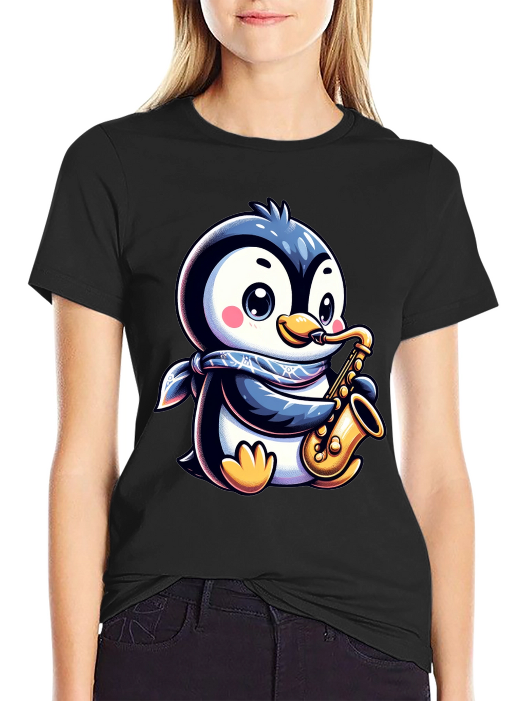 Penguin Sax Player T-Shirt - Unique Graphic Tee