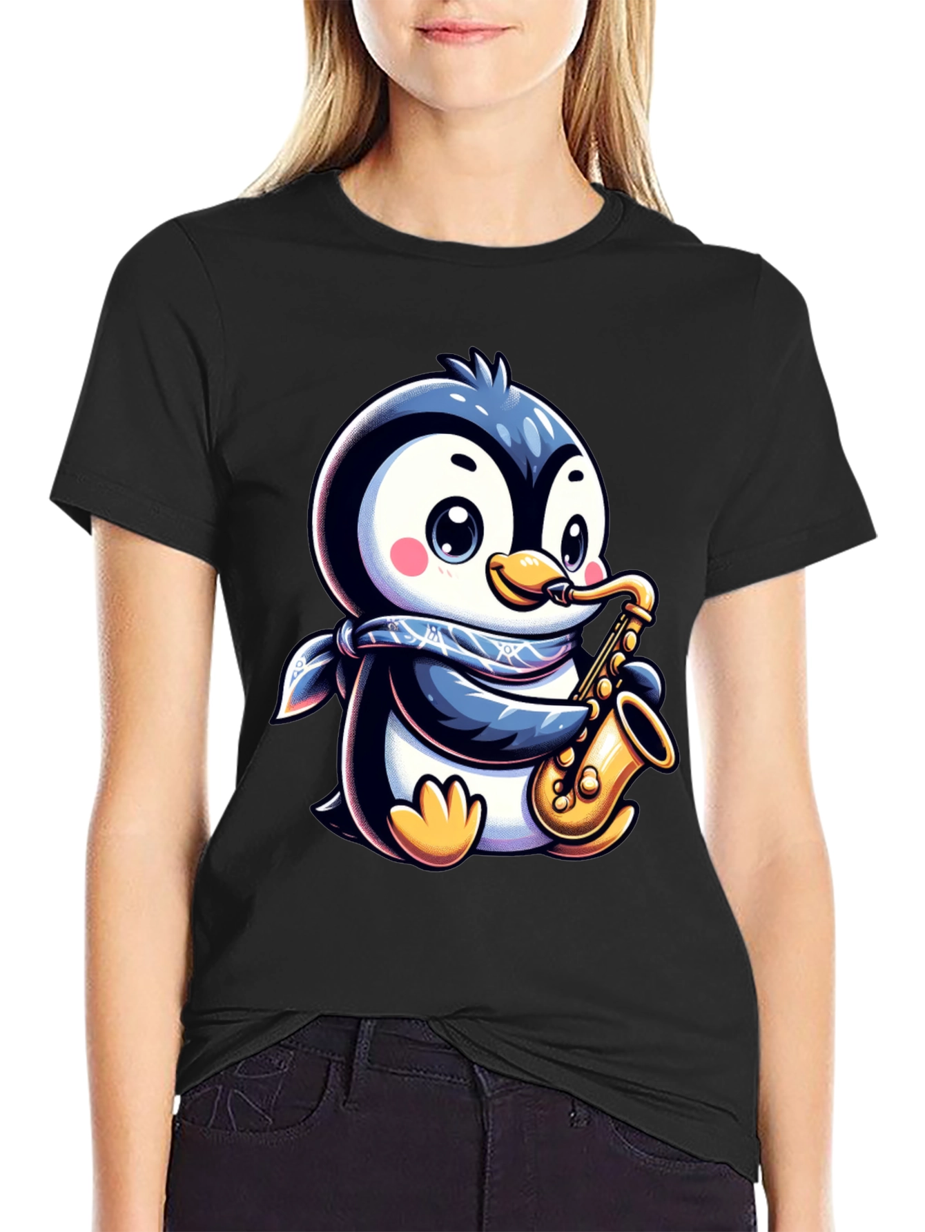 Penguin Sax Player T-Shirt - Unique Graphic Tee