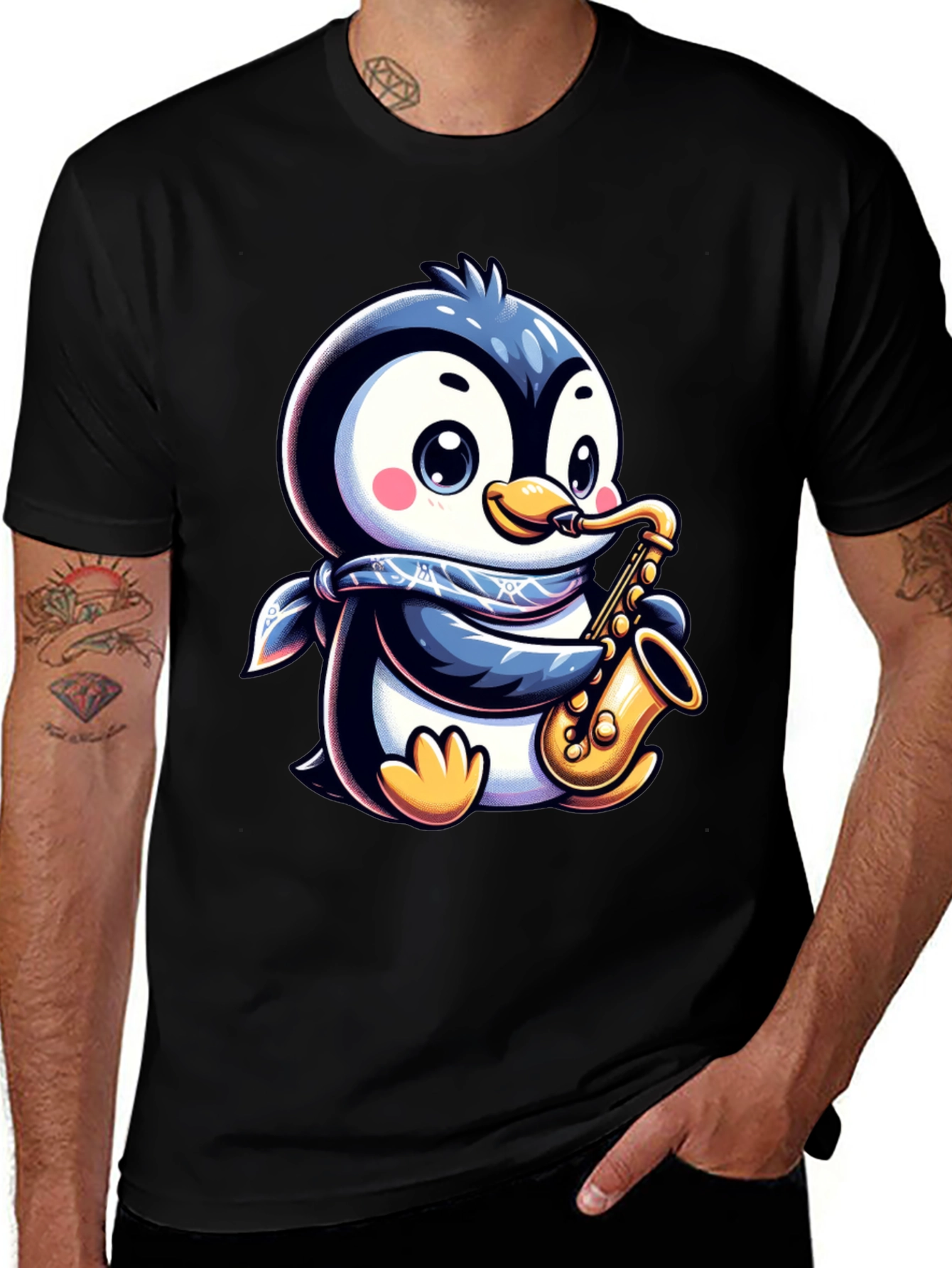 Penguin Sax Player T-Shirt - Unique Graphic Tee