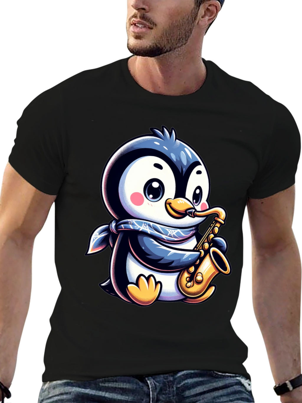 Penguin Sax Player T-Shirt - Unique Graphic Tee