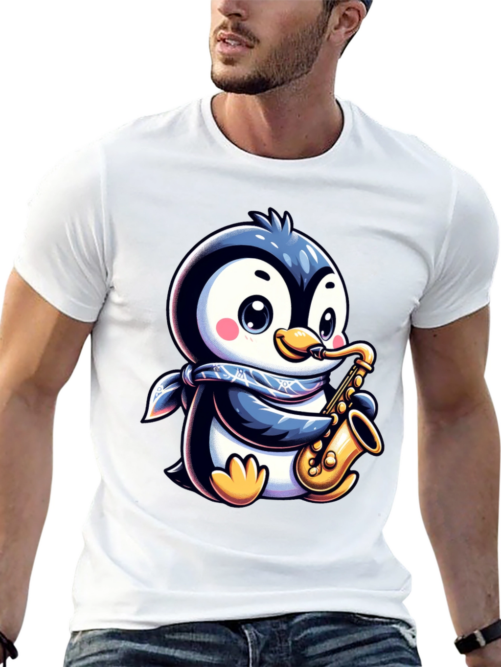 Penguin Sax Player T-Shirt - Unique Graphic Tee