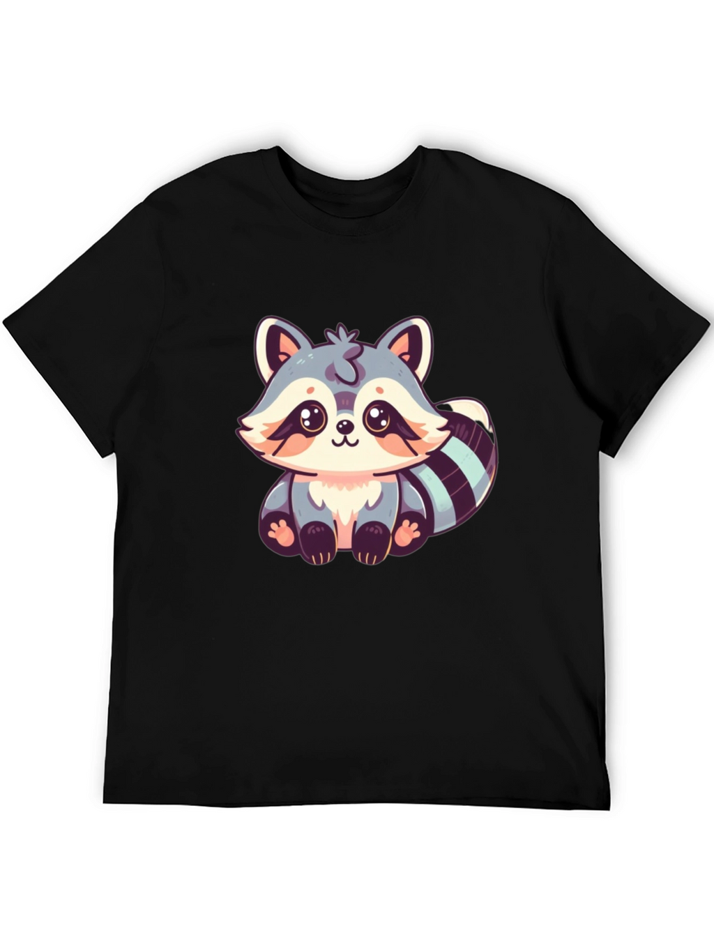 Cute Raccoon Graphic Print Black T-Shirt