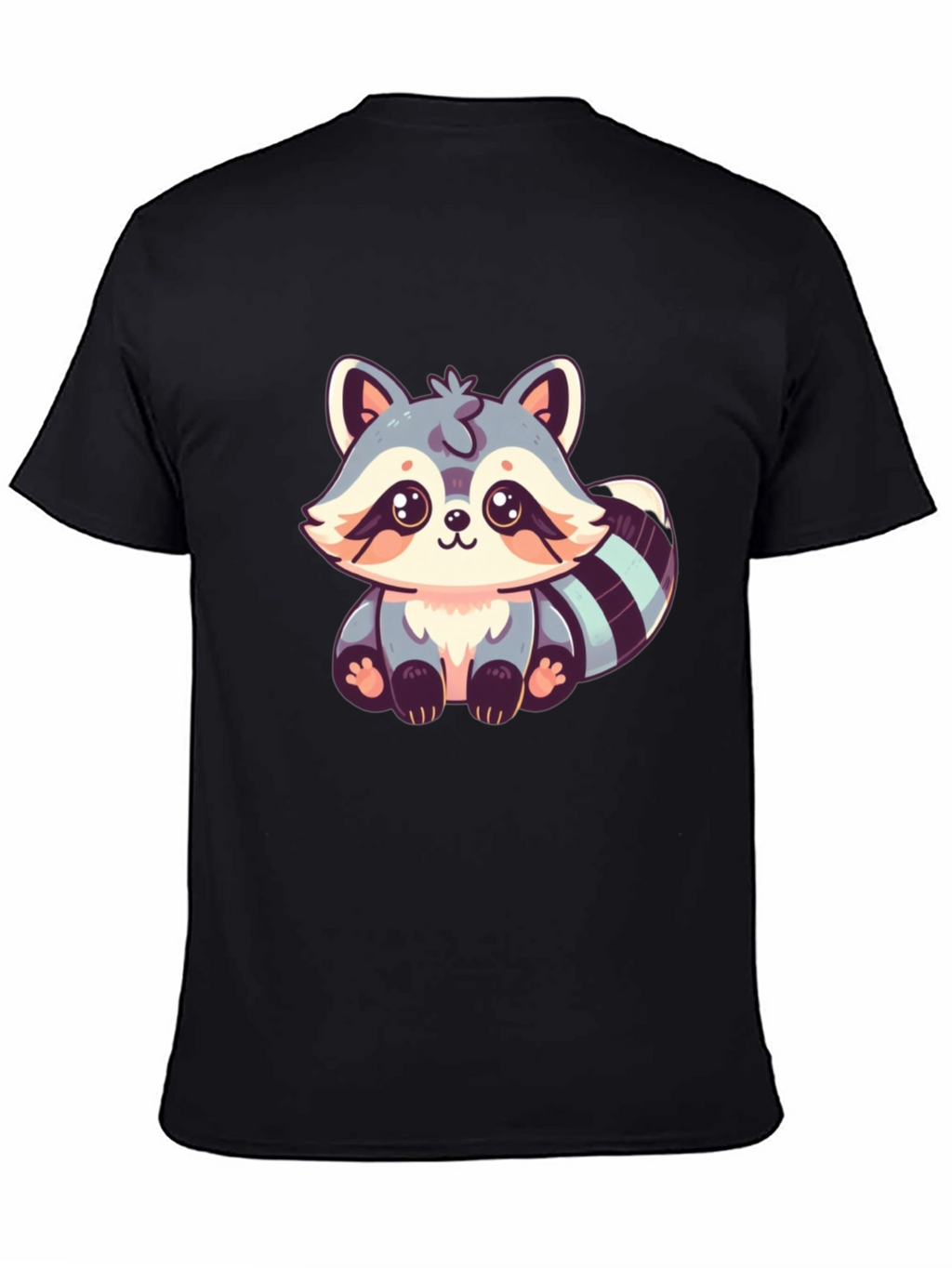 Cute Raccoon Graphic Print Black T-Shirt