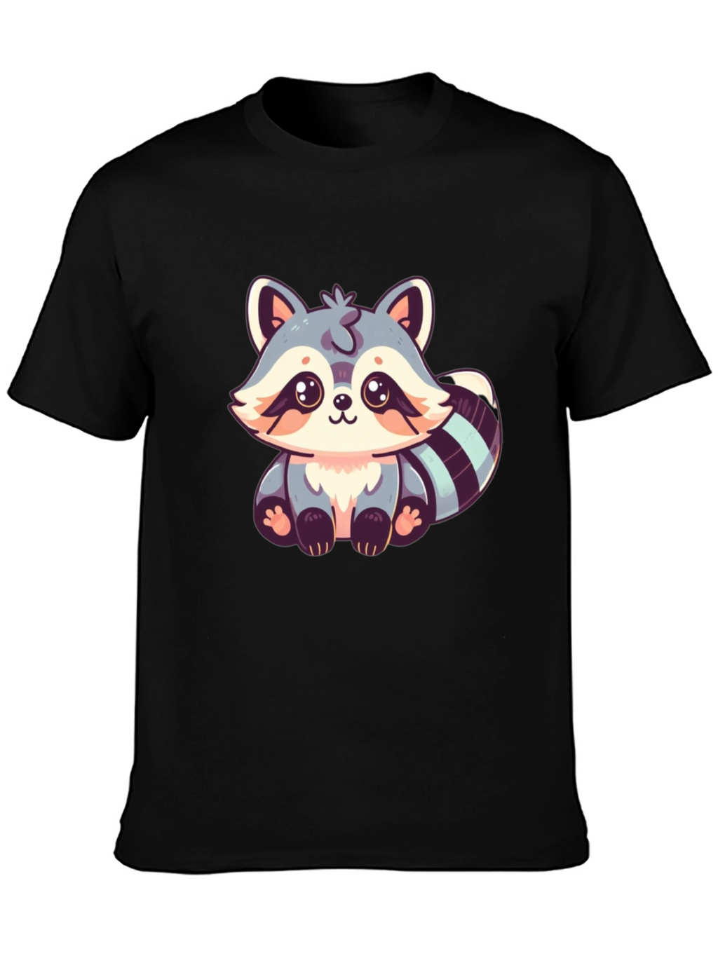 Cute Raccoon Graphic Print Black T-Shirt